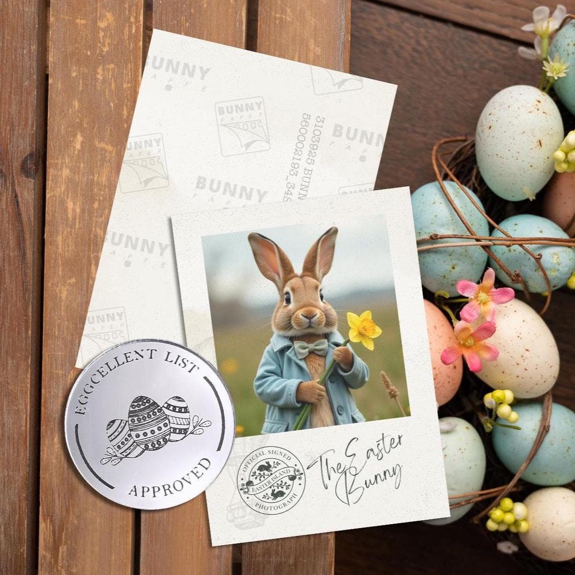 Silver Eggcellent List Coin & Official Signed Easter Bunny Photograph | Children's Magic | Make Believe | Amaze the Kids | Easter Keepsake