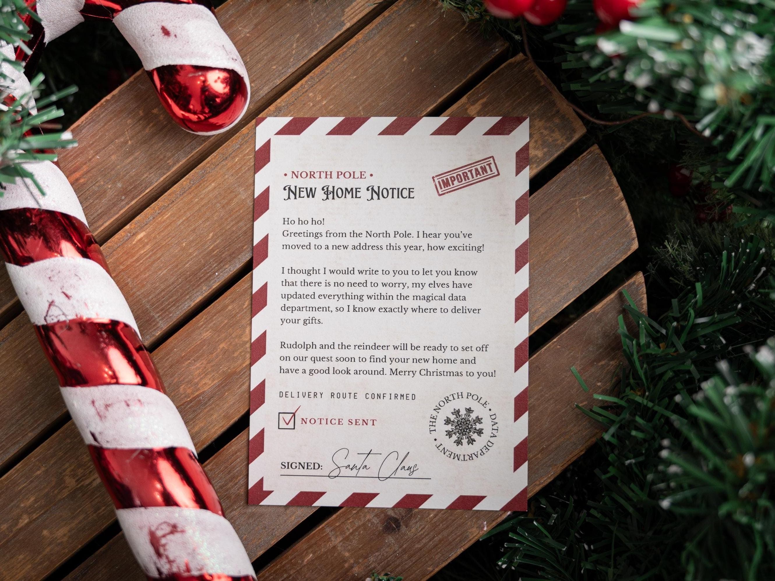 Official New Home Notice - Have you moved home this year? - From Father Christmas - Santa Will Come To New House - Children's Magic - Xmas