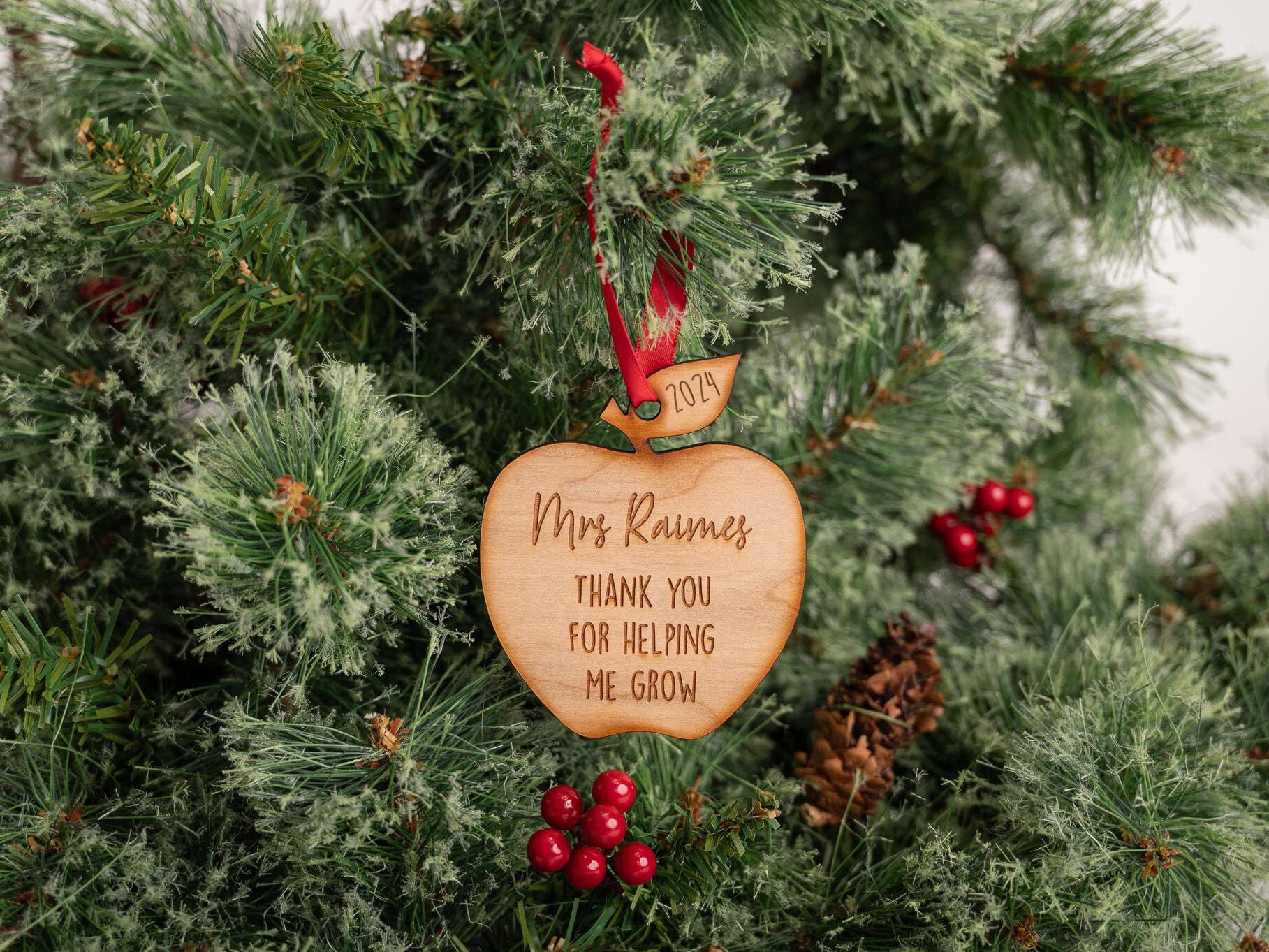 Thank You For Helping Me Grow Apple Tree Decoration - Gift For Teacher - Christmas Present Idea TA - Thoughtful Keepsake - Hanging Bauble - image 3