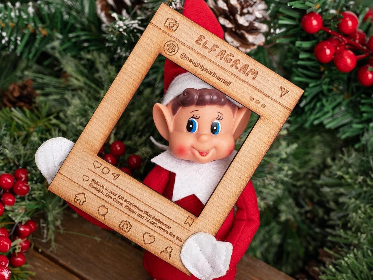 Elfagram Selfie Frame Prop - Props - Modern Day Elf Prop - Christmas Elf - Elf On The - Elf Extras - Xmas Magic - Christmas Magic - Wooden