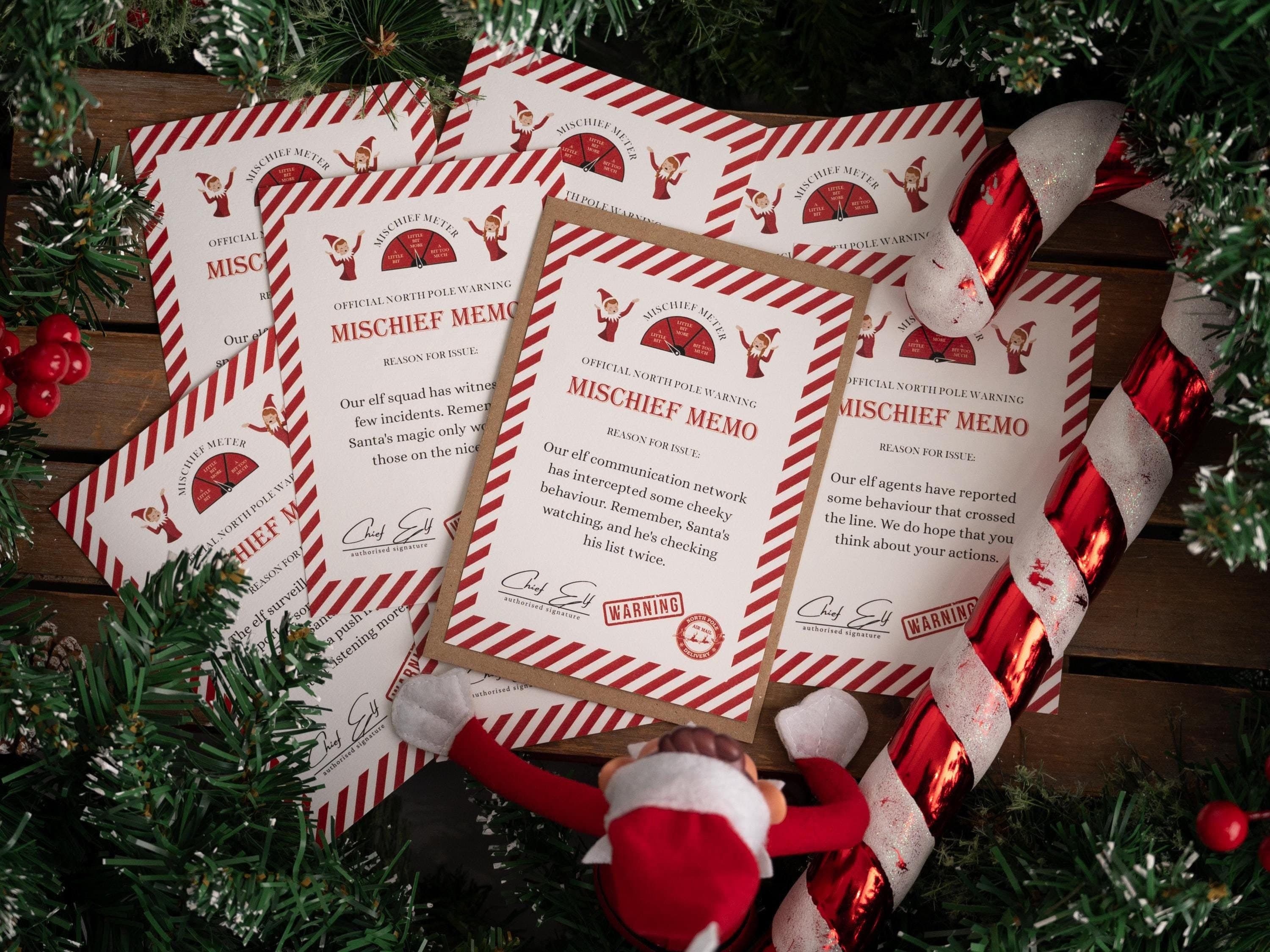 Official North Pole Mischief Memo's from the Elf - Props - Christmas Elf - Elf On The - Elf Extras - Xmas Magic - Christmas Magic - For Kids