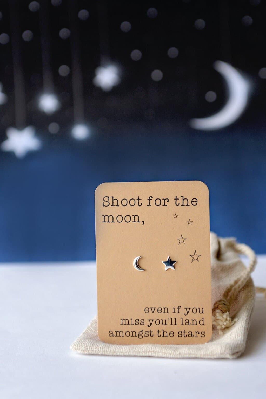 Shoot for me the Moon - Quote Earrings - Sterling Silver - Inspiration Gift - PKJ29