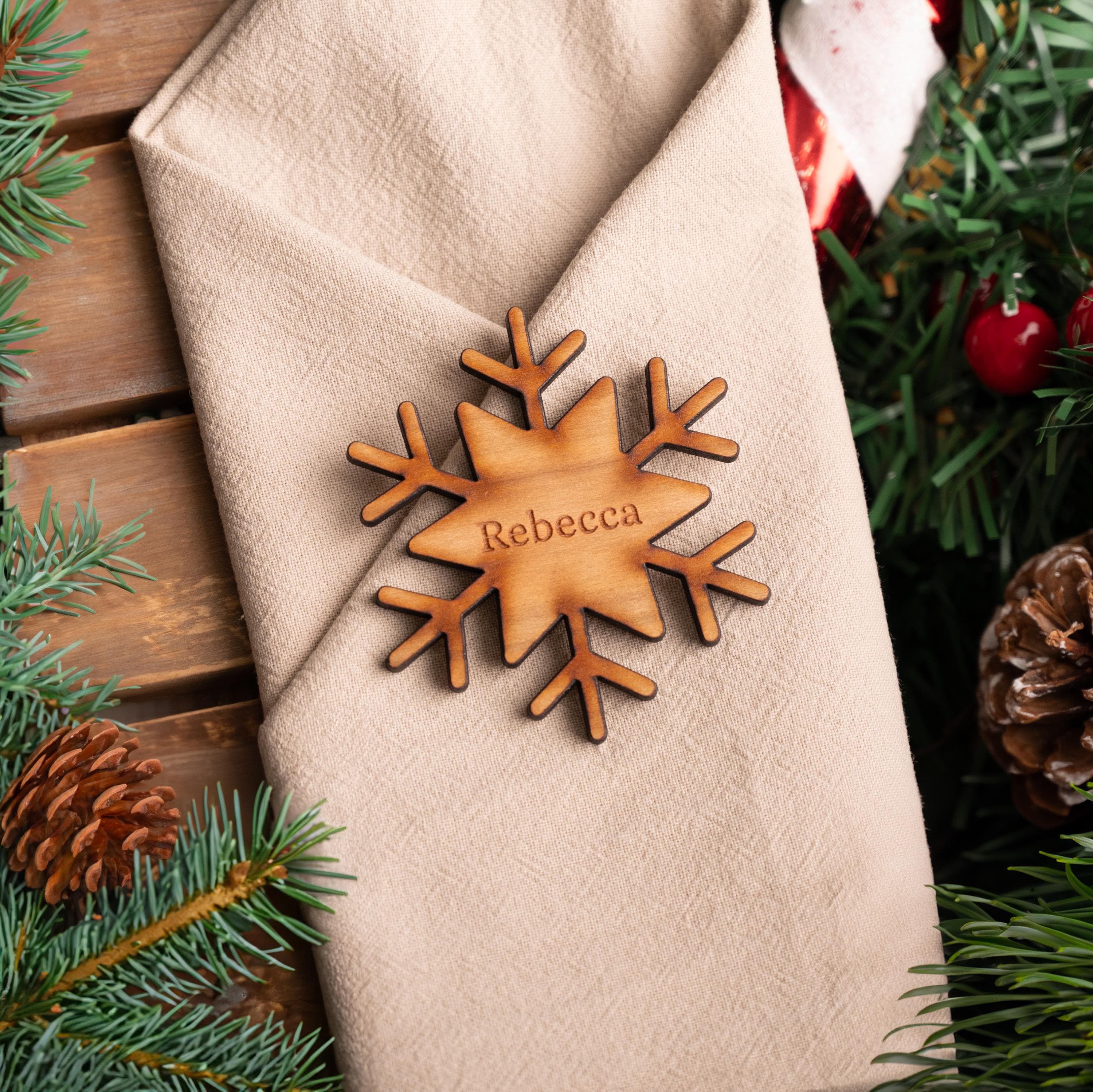 Winter Wooden Snowflake Christmas Dinner Place Names - Wooden Personalised Table Decor - Boujee Xmas Present Tags - Special Touch