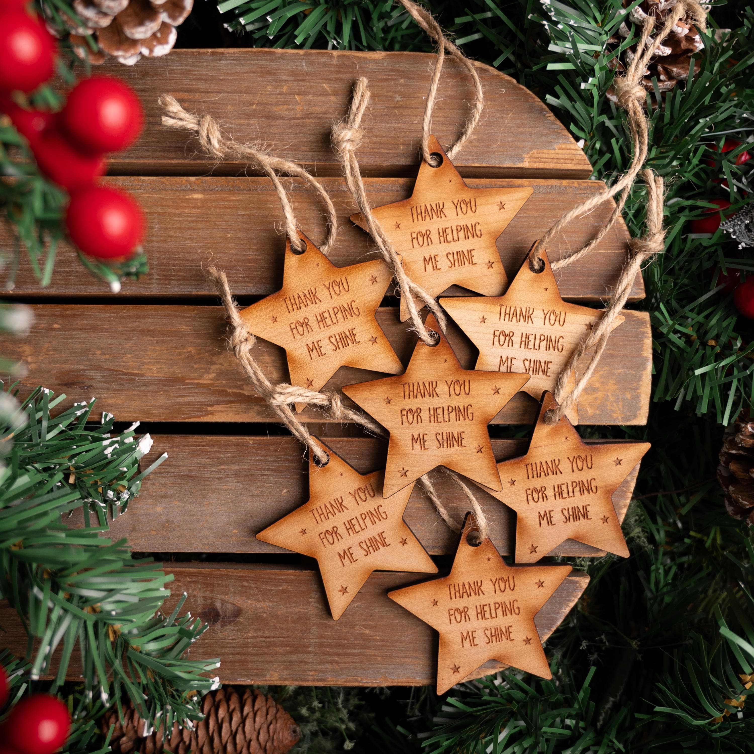 Thank You For Helping Me Shine Gift Tag - Wooden Star Shaped - Boujee Up A Xmas Gift - Special Touch -  Present Gift Tag - Gift For Teacher