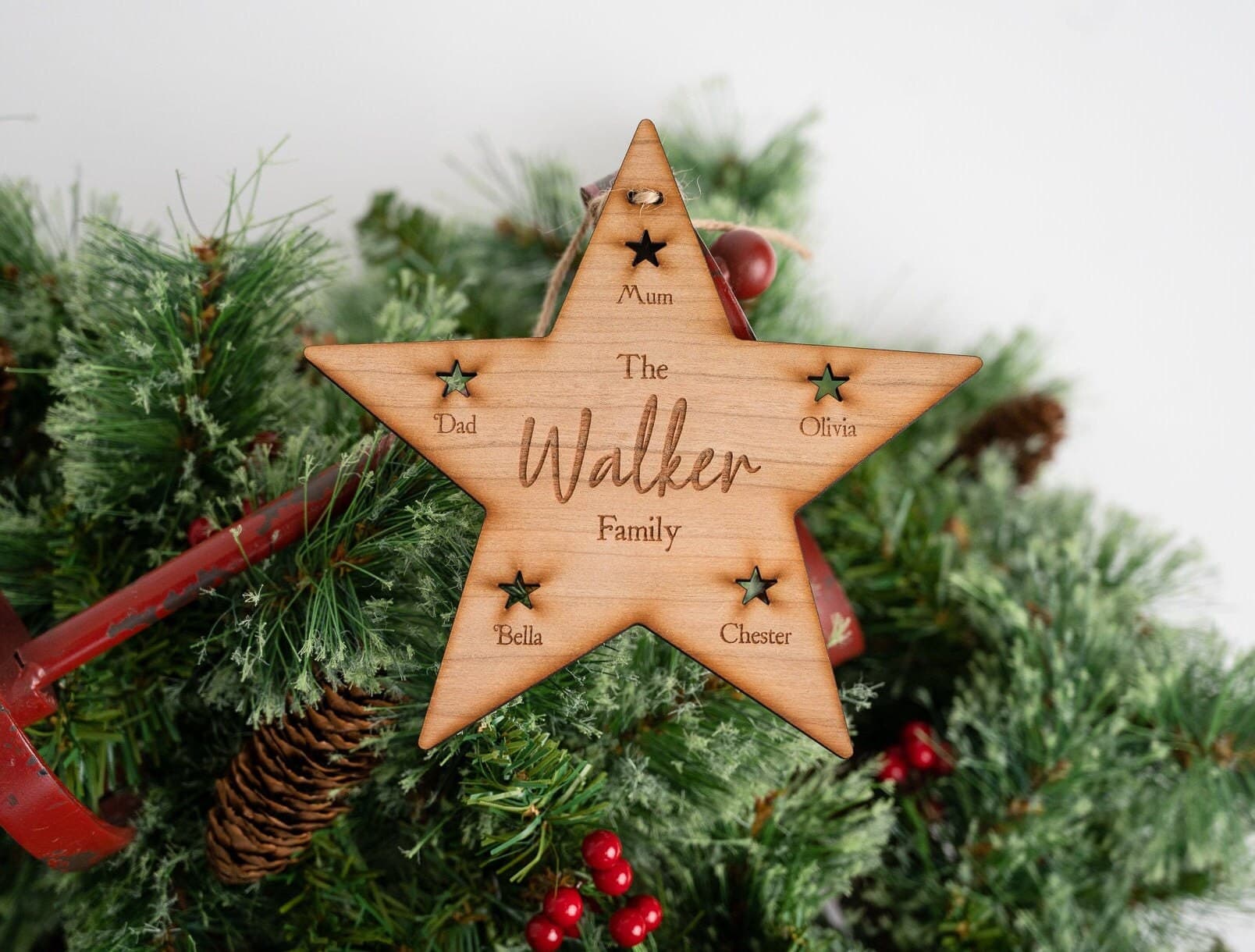 Family Name Star Tree Topper - Personalised Xmas Tree Topper - Alternative Angel - Extra Special - Thoughtful Addition - Wooden Long Lasting - image 3