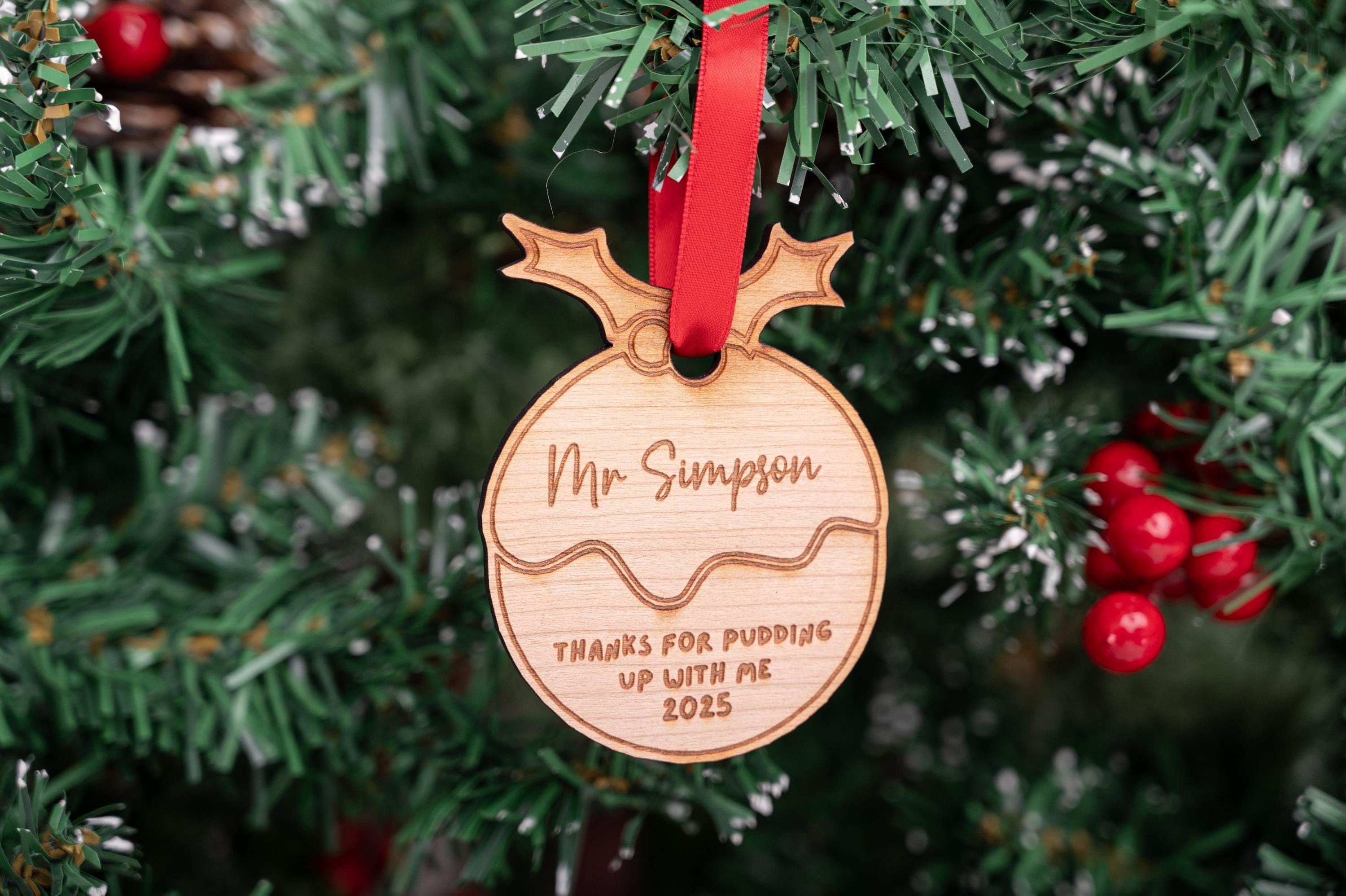 Thanks for Pudding Up With Me Bauble - Gift For Teacher - Christmas Present Idea - Thoughtful - Keepsake - Personalised Gift - End Of Term