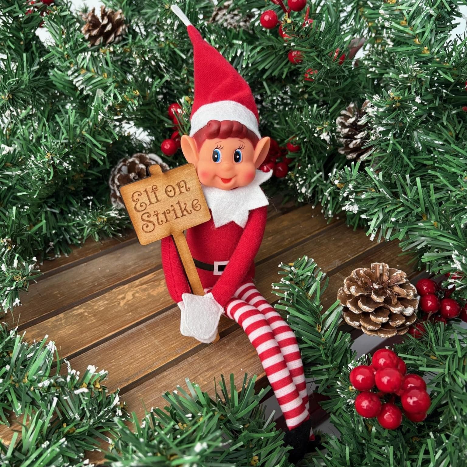 Elf on Strike Wooden Sign - Elf Props - Christmas Elf - Elf On The - Elf Extras - Xmas Magic - Christmas Magic - Helpful Extra