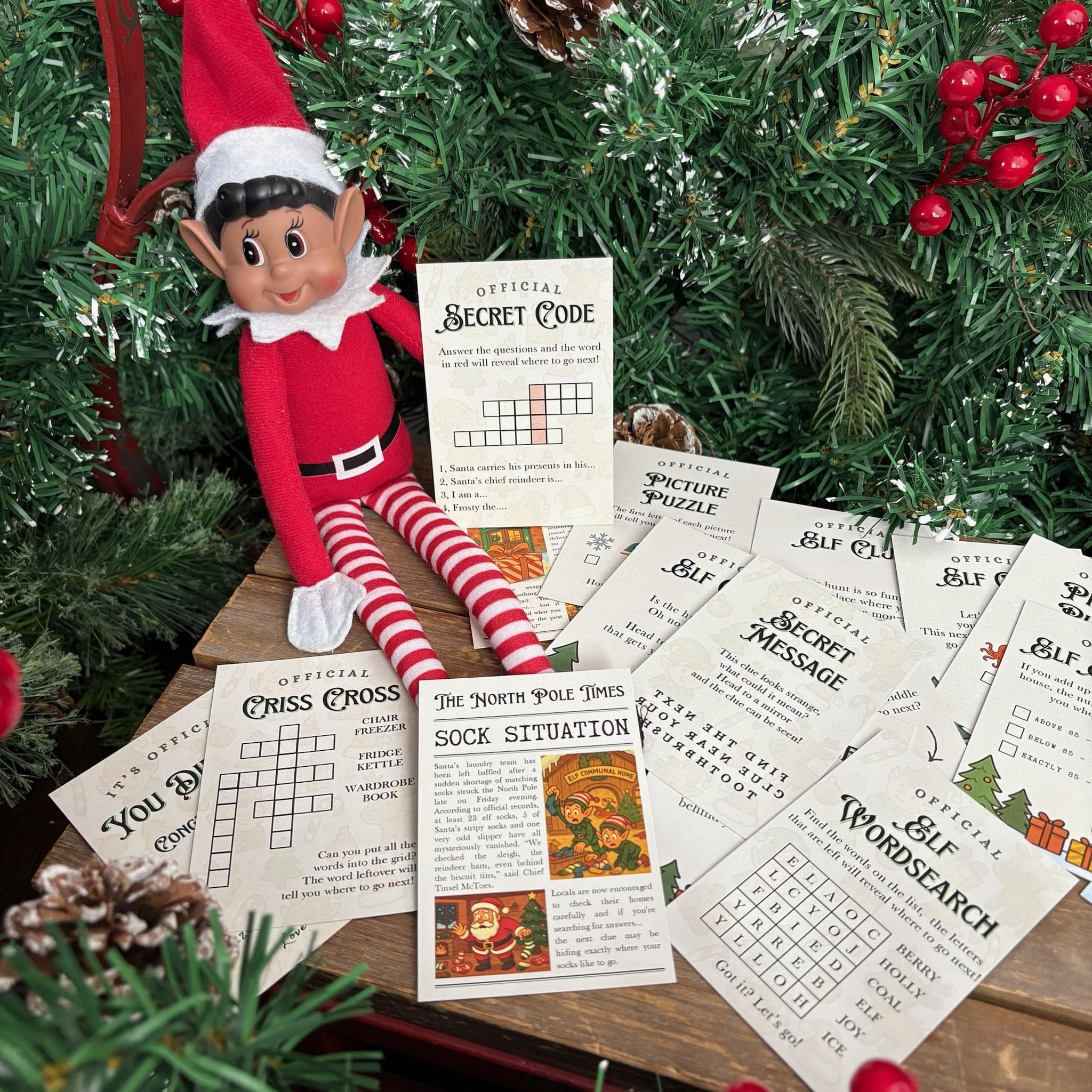 The Official Elf Hunt - Christmas Elf - Elf On The - Elf Extras  - Christmas Magic - Elf Extras - Clue Based Trail For Elf - Arrival Idea