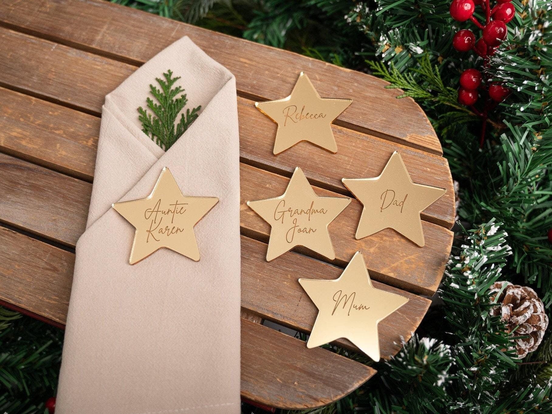Christmas Star Place Names or Gift Tags - Acrylic Personalised Table Decor - Boujee Xmas  - Special Touch - Table Setting - Present Gift Tag