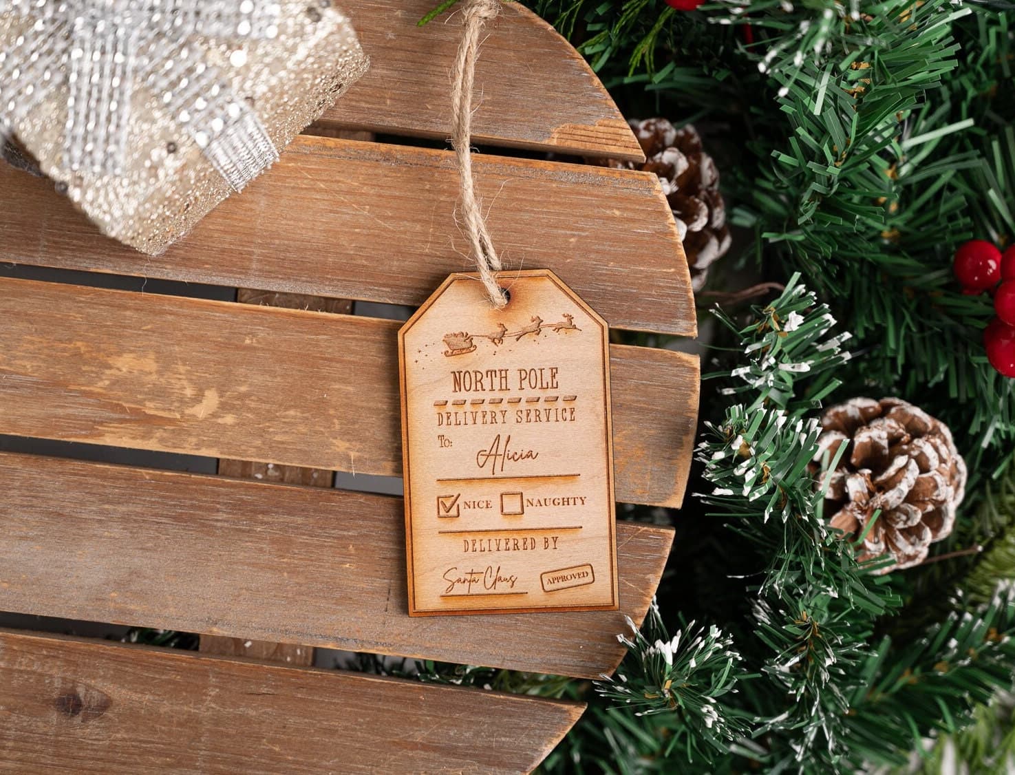 Personalised North Pole Delivery Service Gift Tag - Wooden Tag - From Santa/Father Christmas - Boujee Xmas  - Special Touch - Present Tag - image 4