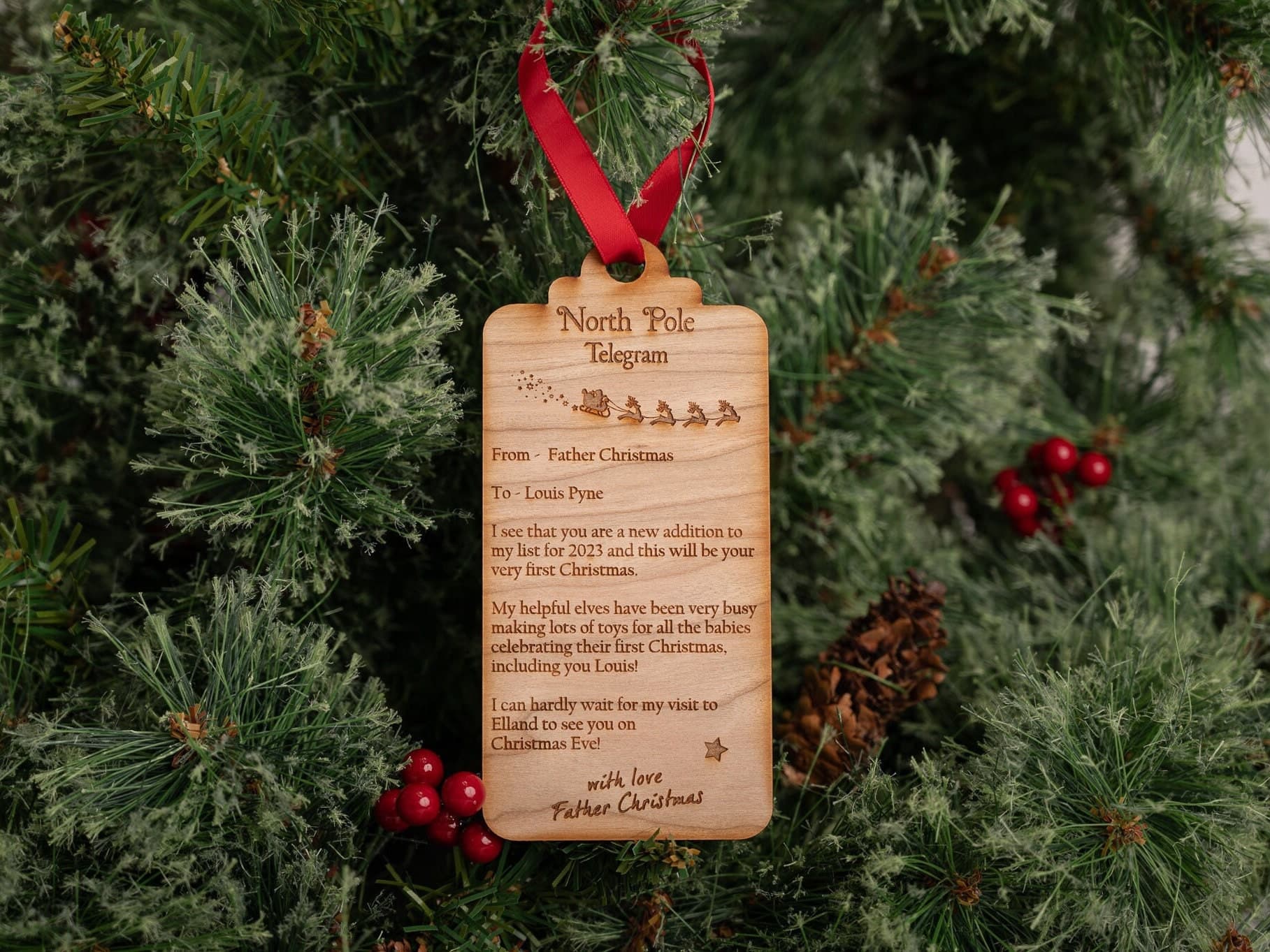 Personalised 1st Christmas Wooden Telegram Keepsake - Personalised Gift - From Father Christmas or Santa - Christmas Tree - Children's Magic