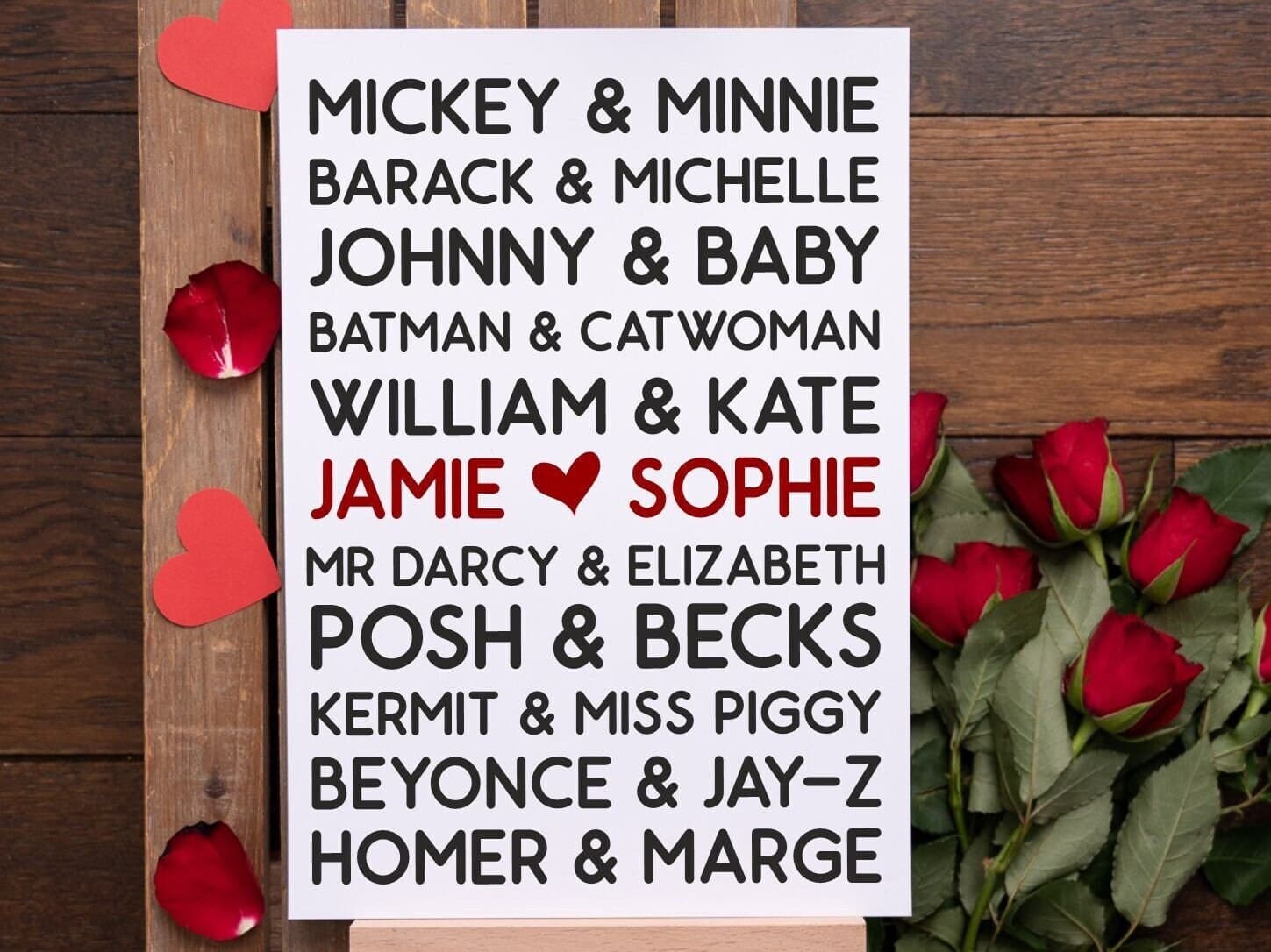 Famous Couples & Us Print - Personalised Valentine's Day Gift - Thoughtful Present - Romantic - Anniversary Gift - Wall Art