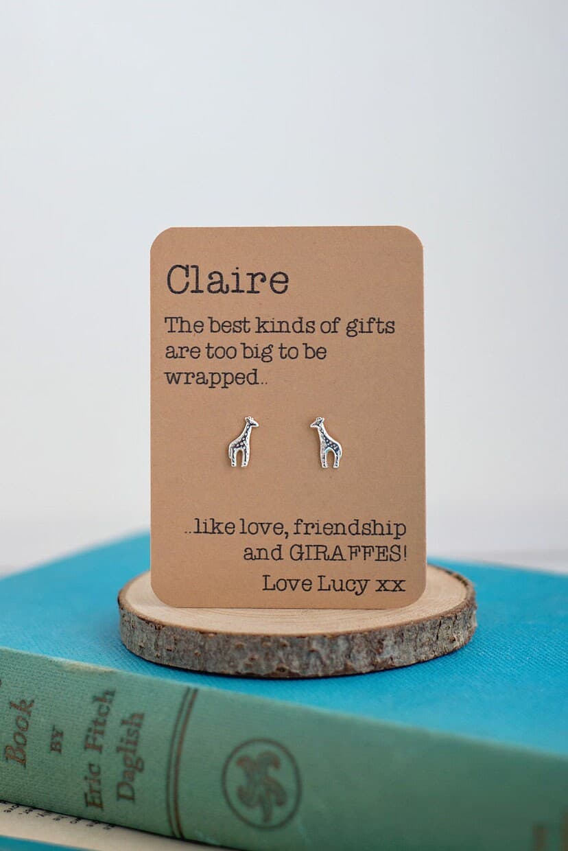 Love, Friendship and Giraffe earrings! Sterling Silver - Animal Jewellery - Too big to be wrapped PKJ81