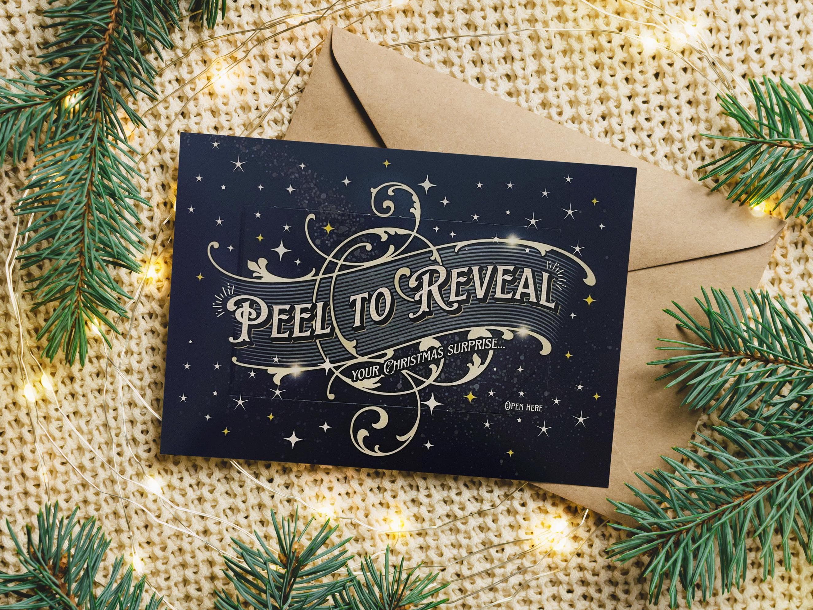 Personalised Christmas Peel to Reveal Card | For a Present that can't be wrapped | Xmas Gift or Surprise | Events, Tickets, Trips etc
