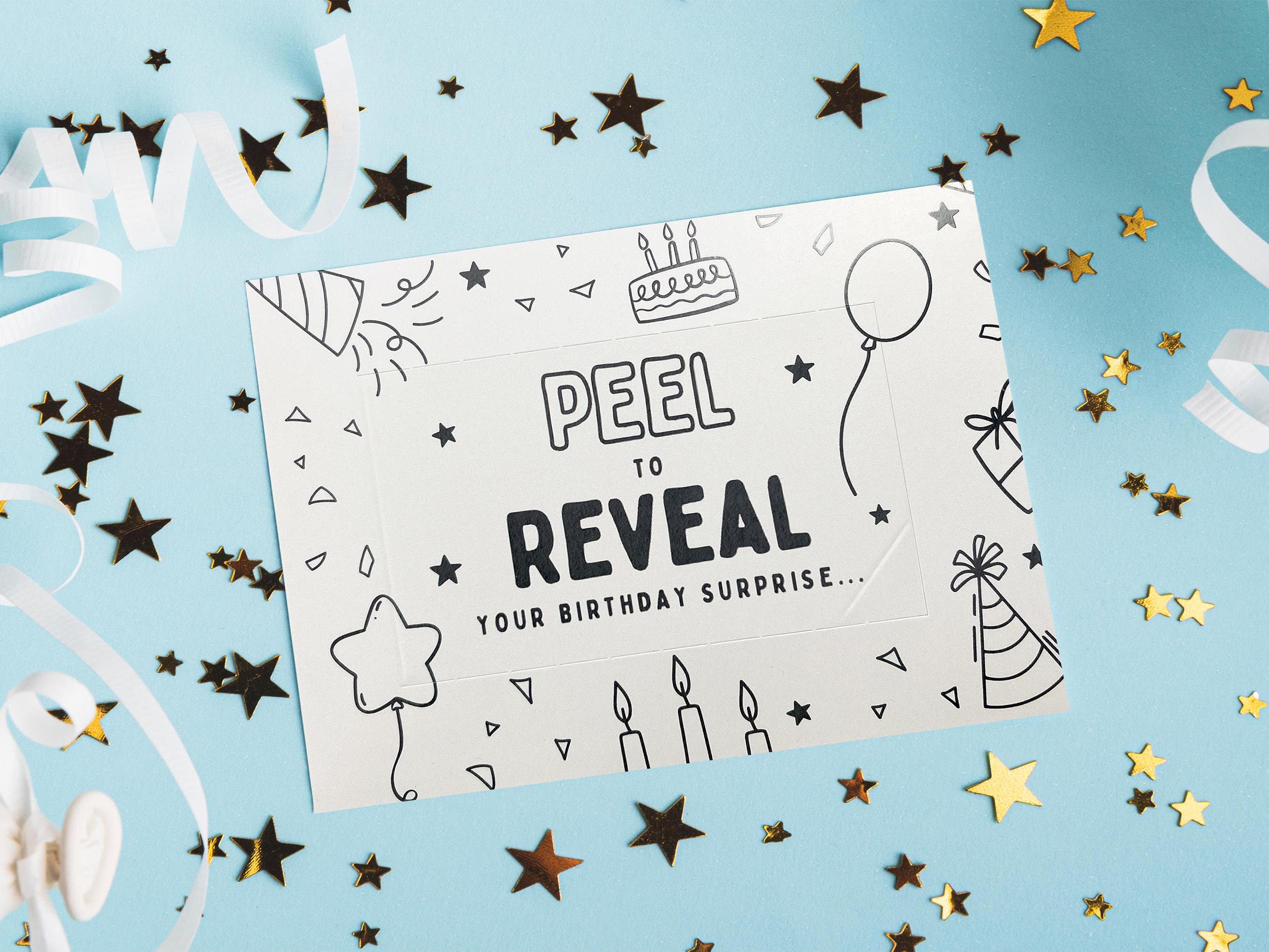 Personalised Peel to Reveal | For a Present that can't be wrapped | Birthday Mono | Birthday Gift or Surprise | Events, Tickets, Trips etc