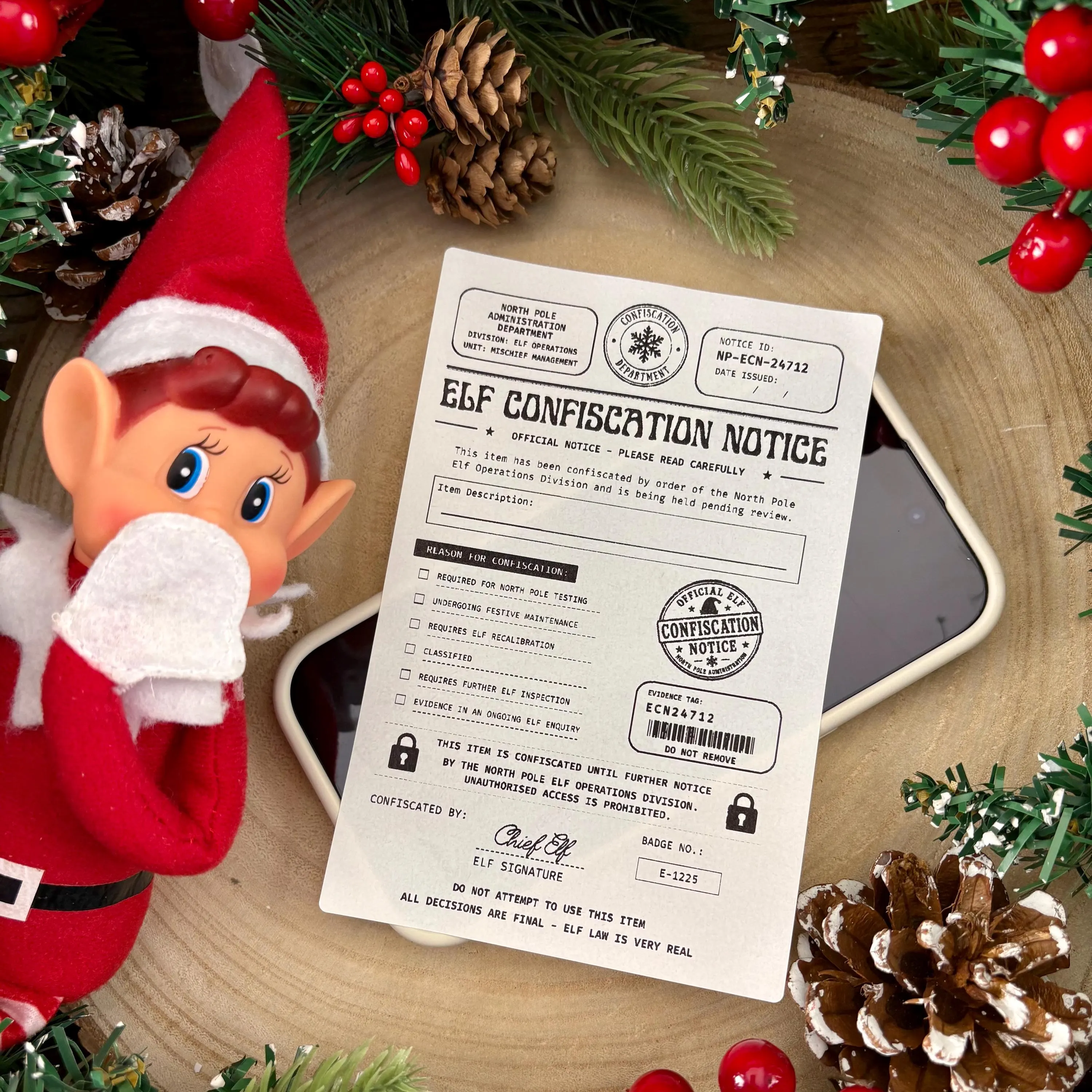 Official Elf Confiscation Notice - Christmas Elf - Elf On The - Elf Extras - Christmas Magic -Let The Elf Take The Blame - Funny - Xmas