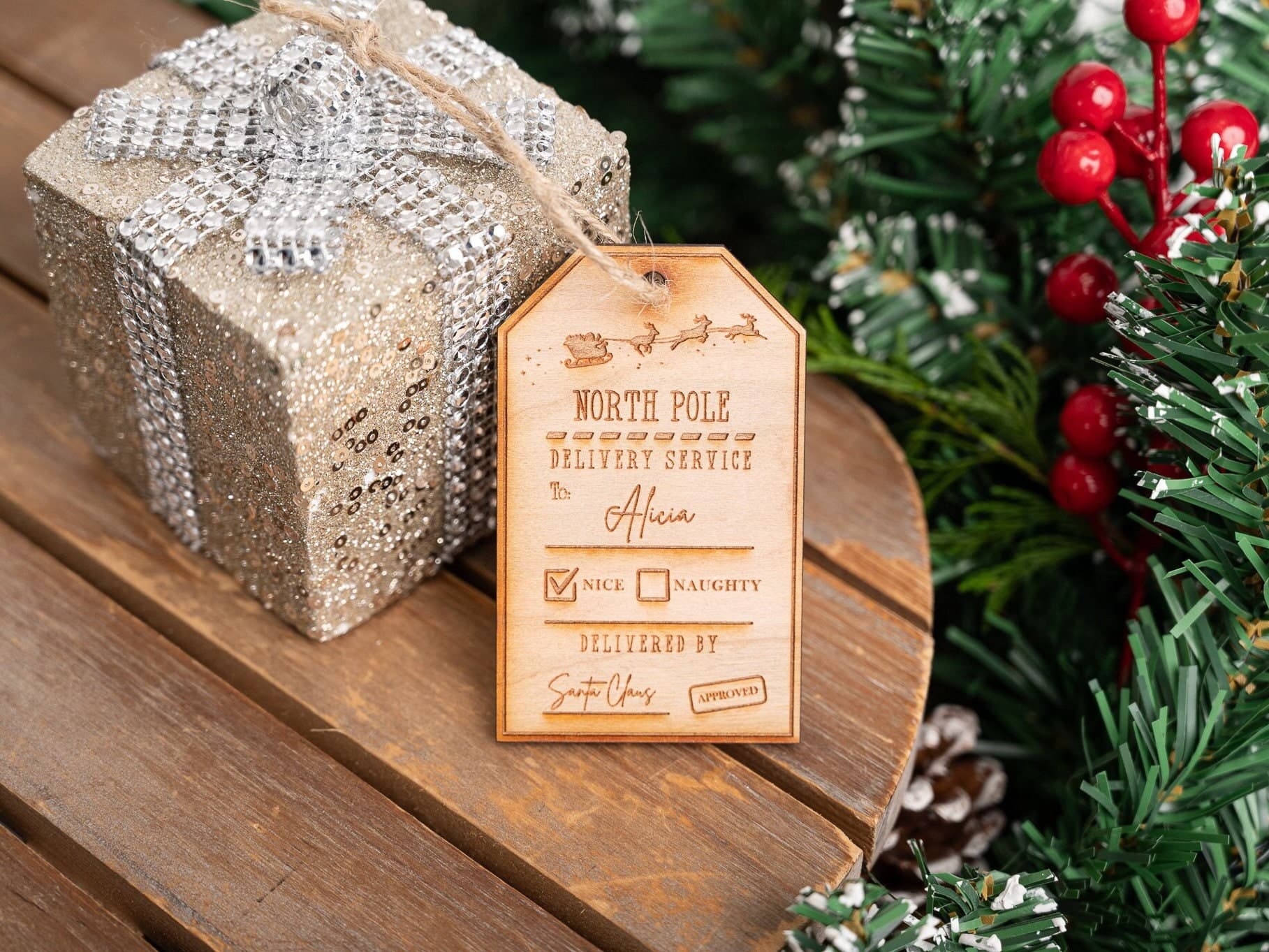 Personalised North Pole Delivery Service Gift Tag - Wooden Tag - From Santa/Father Christmas - Boujee Xmas  - Special Touch - Present Tag - image 3