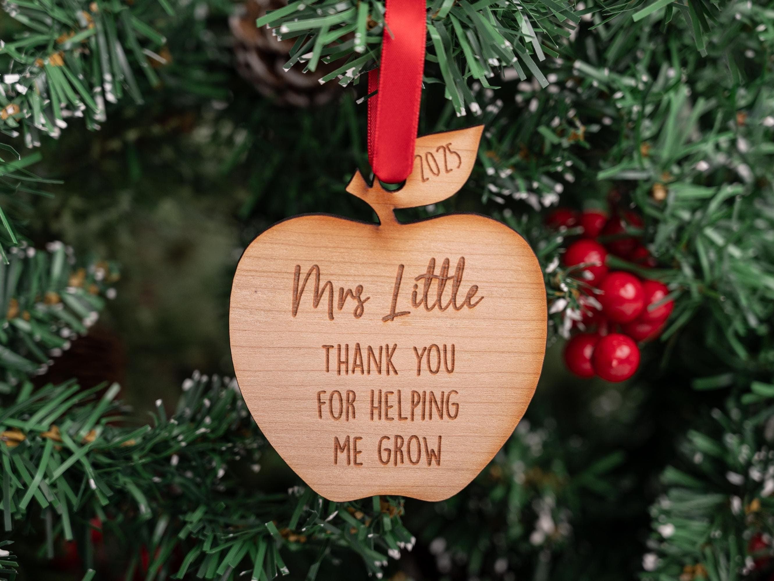 Thank You For Helping Me Grow Apple Tree Decoration - Gift For Teacher - Christmas Present Idea TA - Thoughtful Keepsake - Hanging Bauble