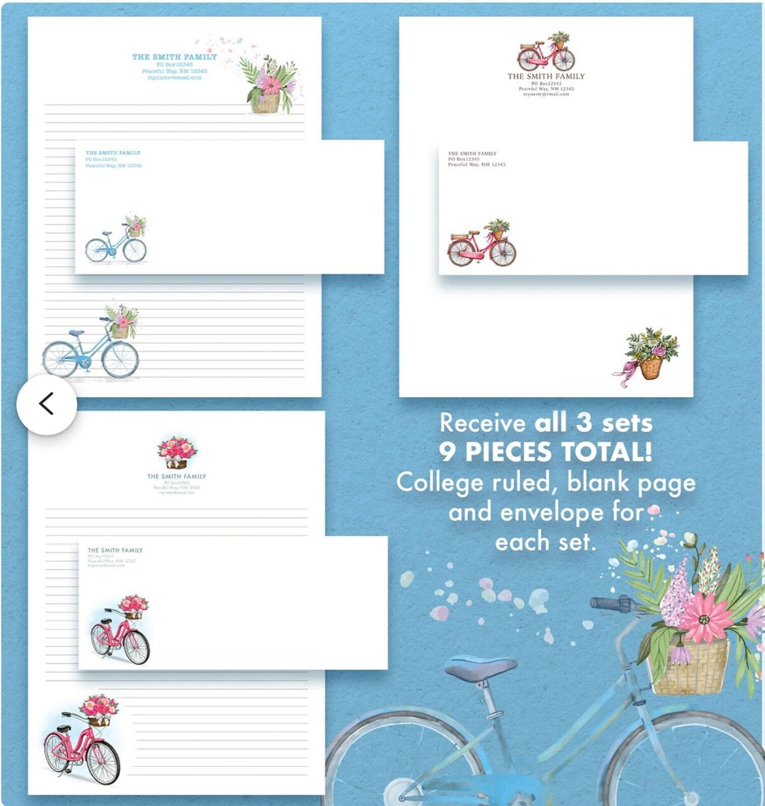 INSTANT Download - JW Vintage Bicycle Collection Letter Writing Stationery Sets with Envelopes