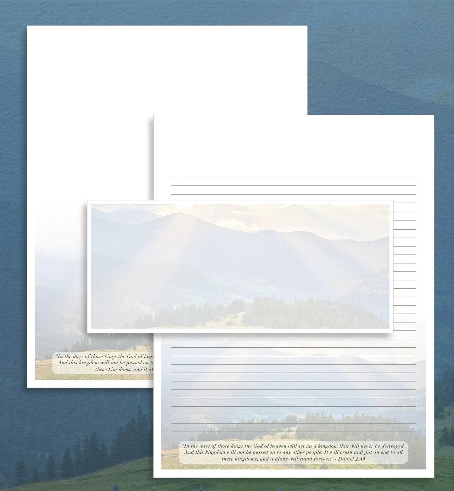 Kingdom Theme 1 Daniel 2:44 (with and without scripture - 5 pieces total) JW Downloadable Stationery