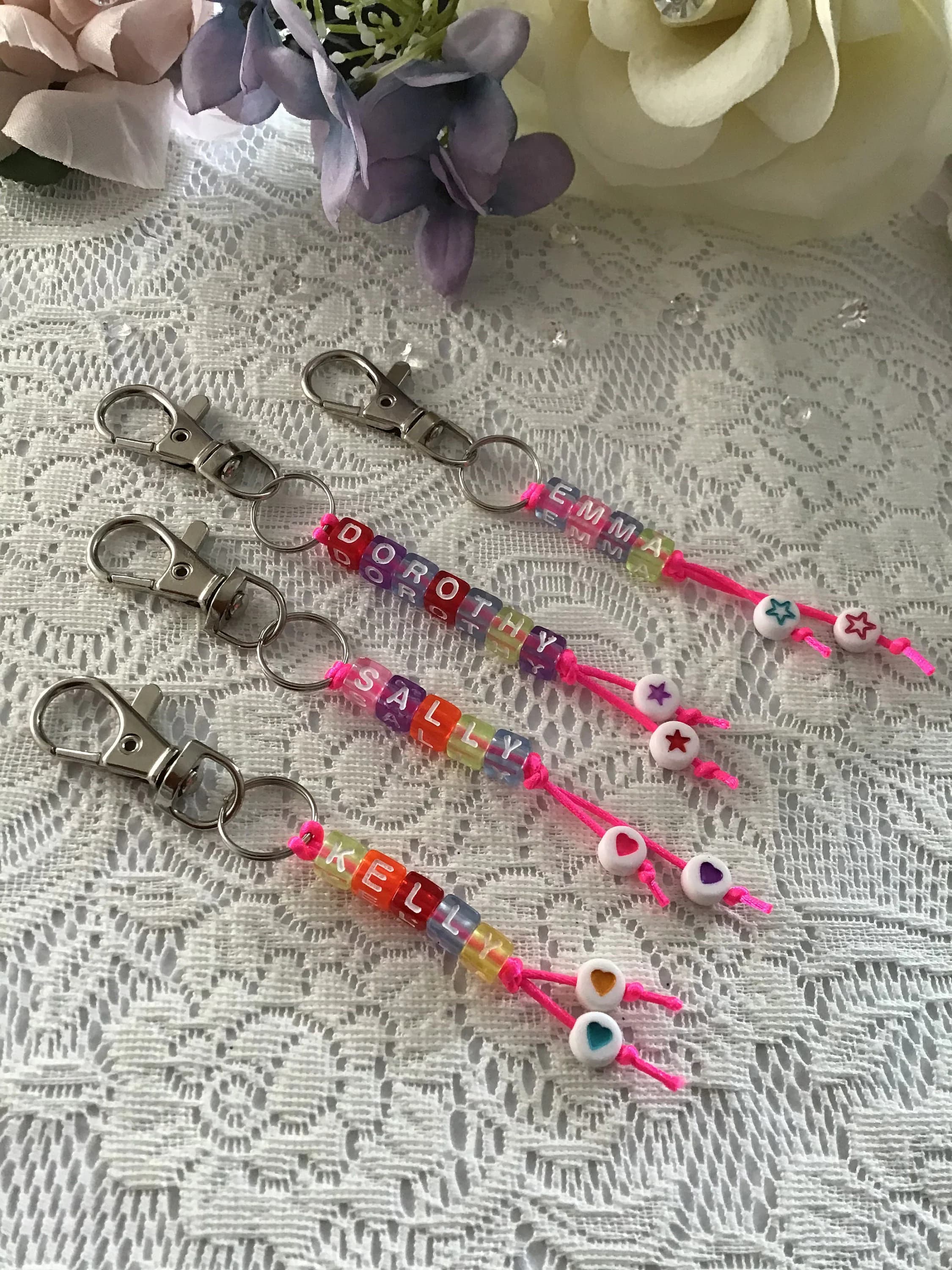 Personalised name bag charm key chain key ring handmade initials
