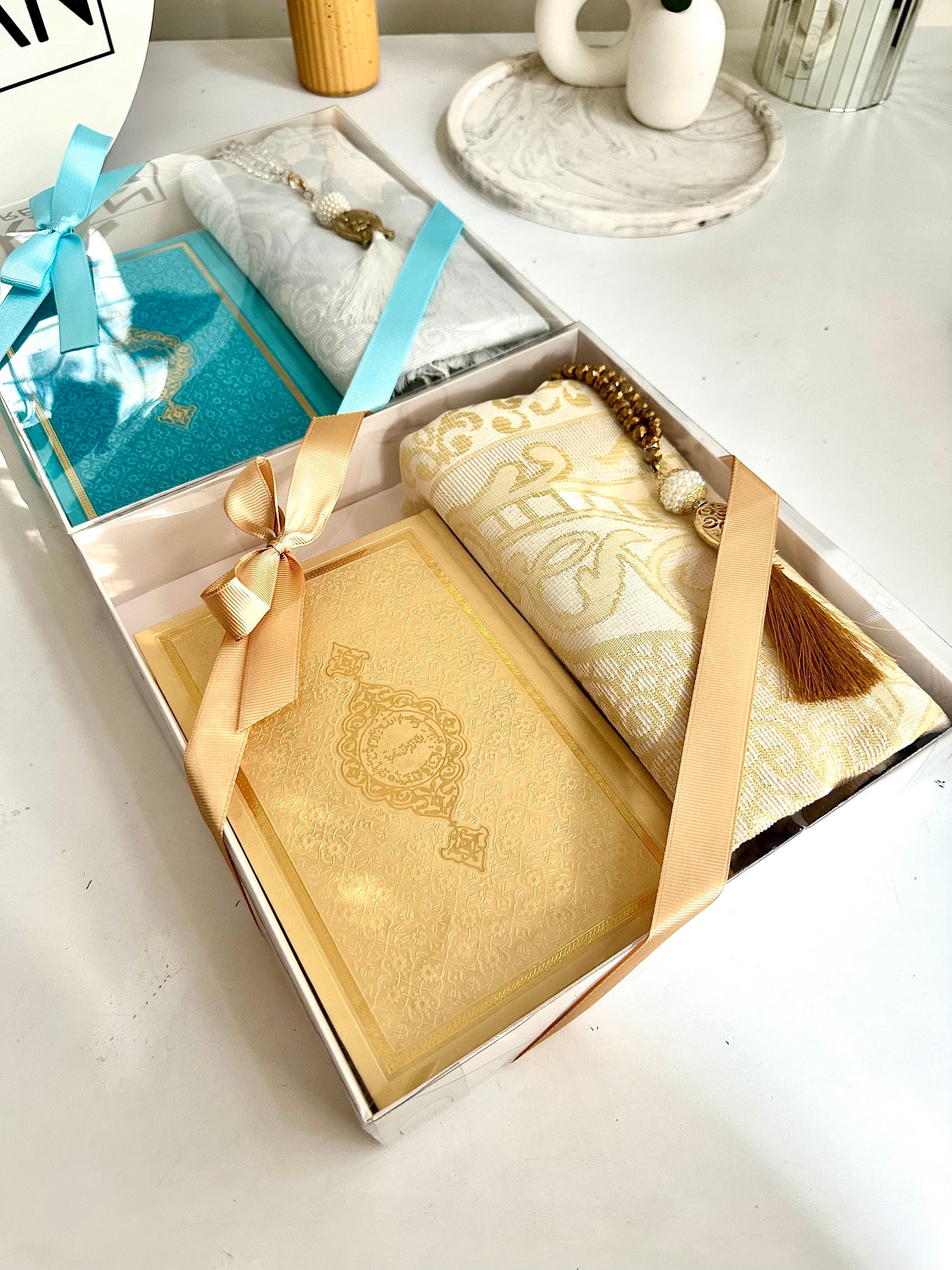 Medium Gold Arabic Quran, Special Quran Gift for Muslim Friend, Ramadan Gift, Islamic Eid Gift, Arabic Leather Quran, Prayer Rug, Tasbih