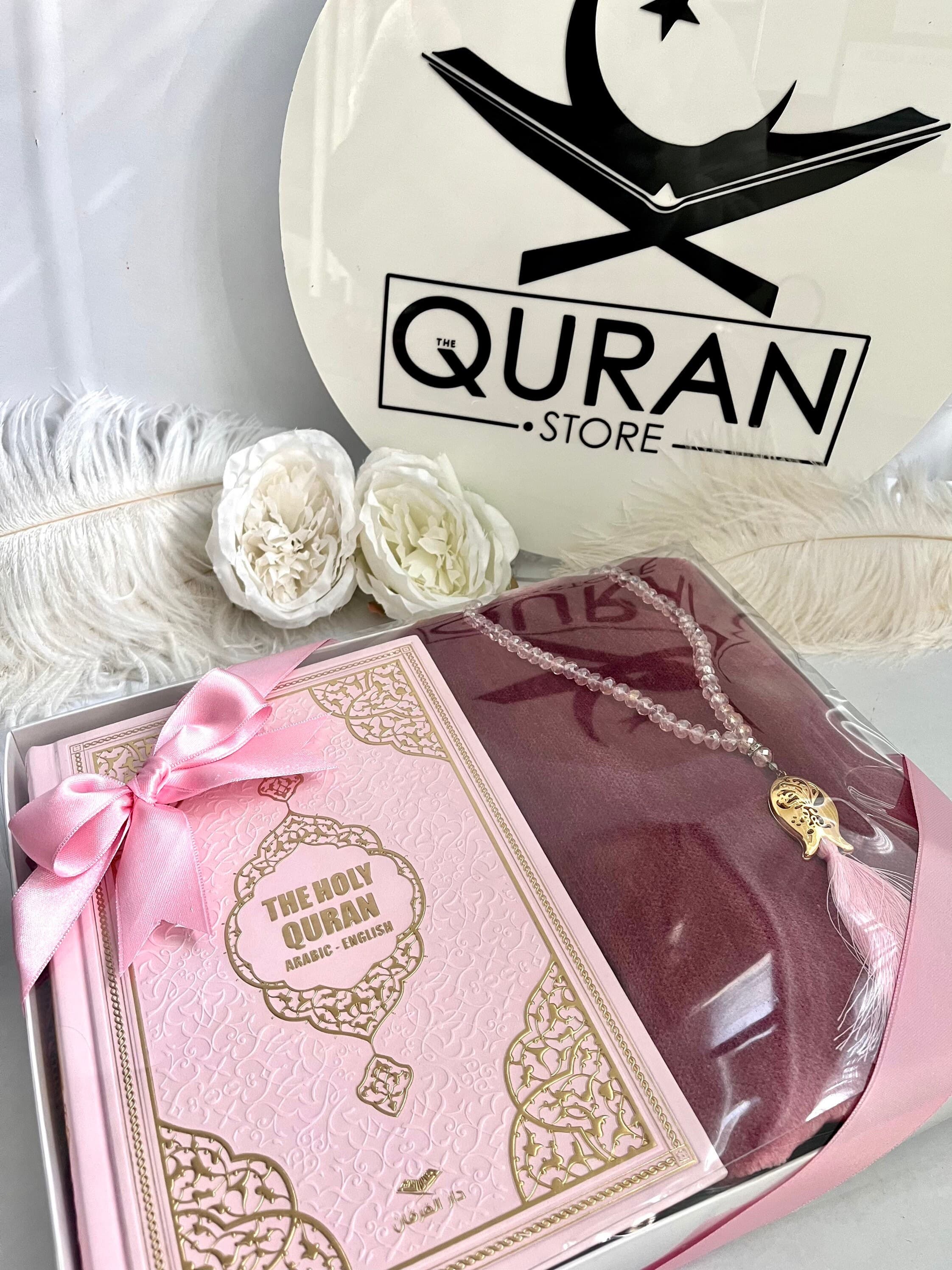 Pink English Quran, Ramadan Gift, Ramadan Gift, Eid Gift, English Leather Quran Set, Thick Prayer Rug, Crystal Tasbih, Translate Quran Gift - image 4