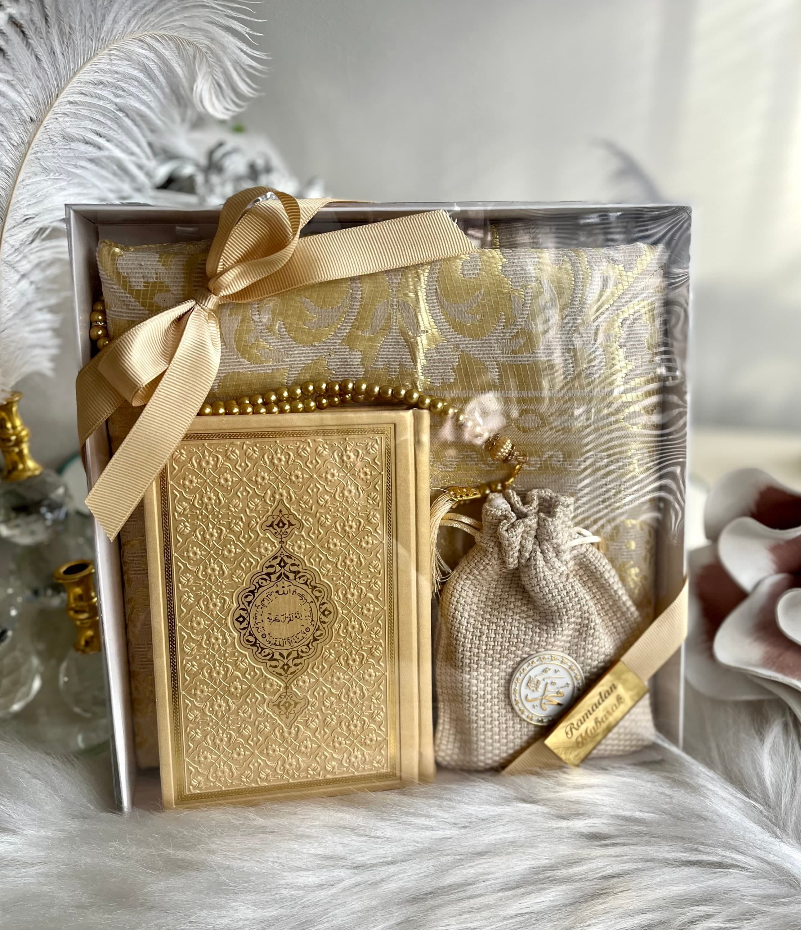 Gold Prayer Rug Gold Tasbih Gold Quran, Ramadan Gift Set, Ramadan Kareem, Islamic Eid Gift Set, Prayer Mat Tasbih Set, Sajjada Tasbih Set - image 5