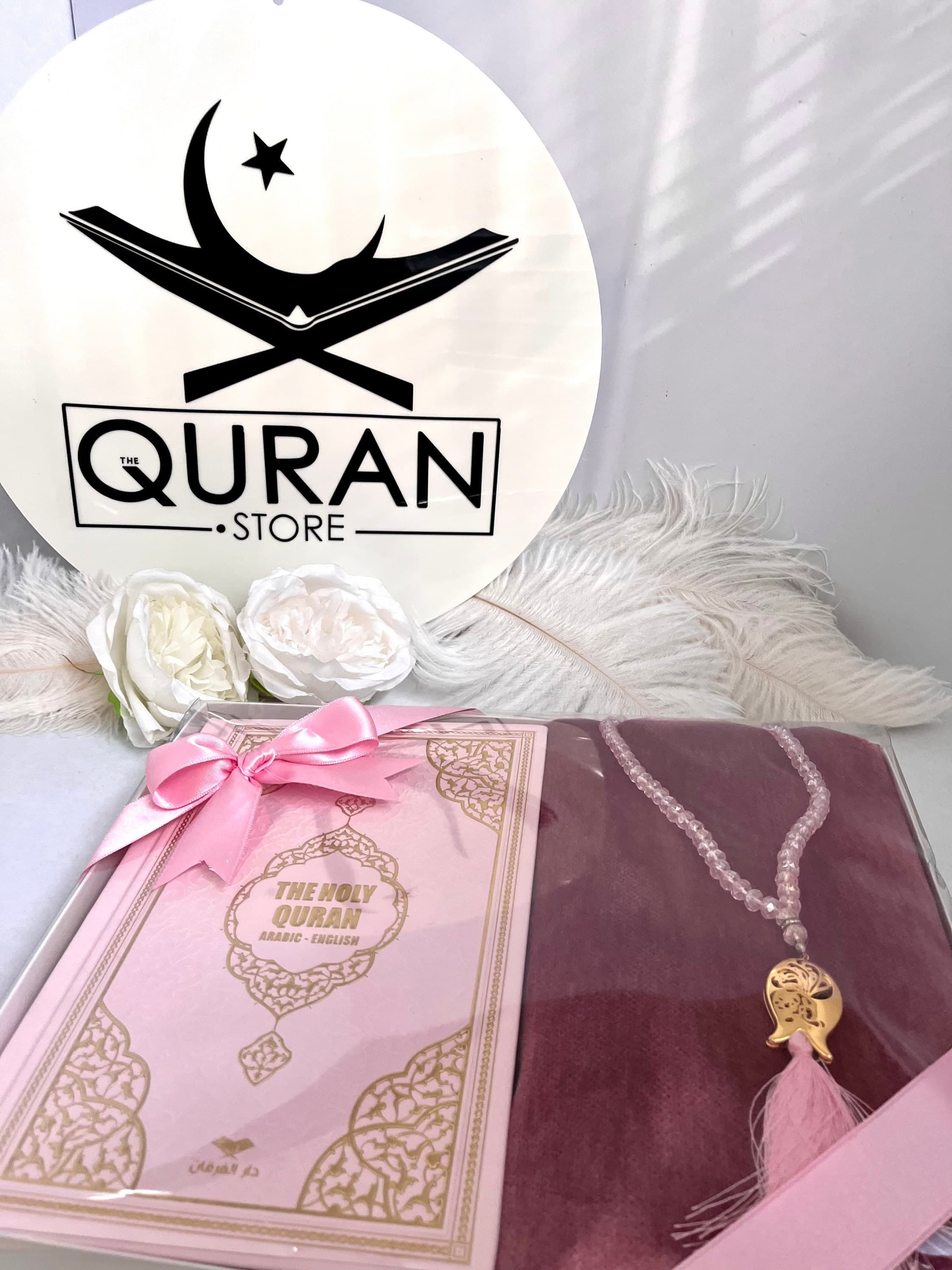 Pink English Quran, Ramadan Gift, Ramadan Gift, Eid Gift, English Leather Quran Set, Thick Prayer Rug, Crystal Tasbih, Translate Quran Gift - image 3