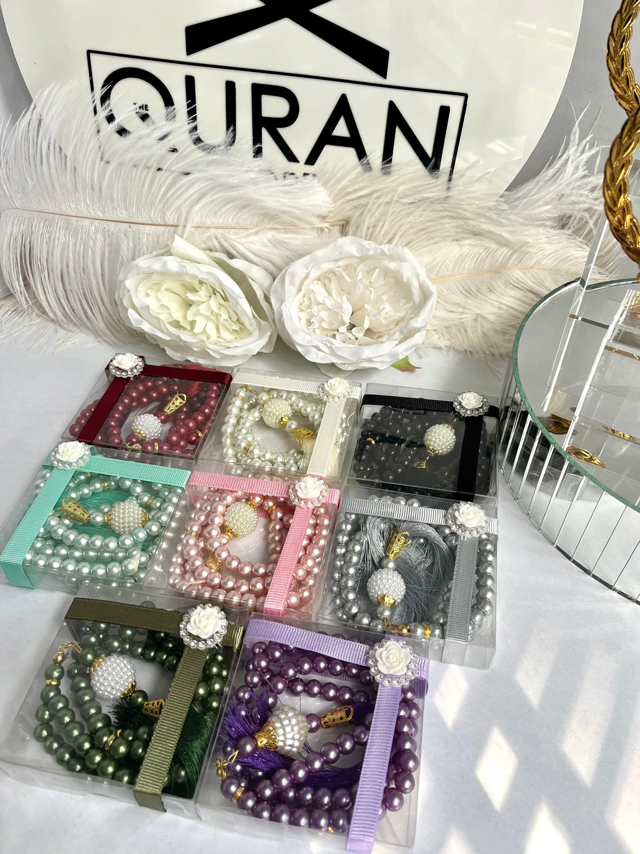 Green Tasbih Gifts, Handmade Pearl Misbaha Set, Ramadan Tasbih Favors, Ramadan Mubarak Gift, Eid-ul Fitr, Vav Tasbih, Masbaha, Aqiqah Favors - image 3