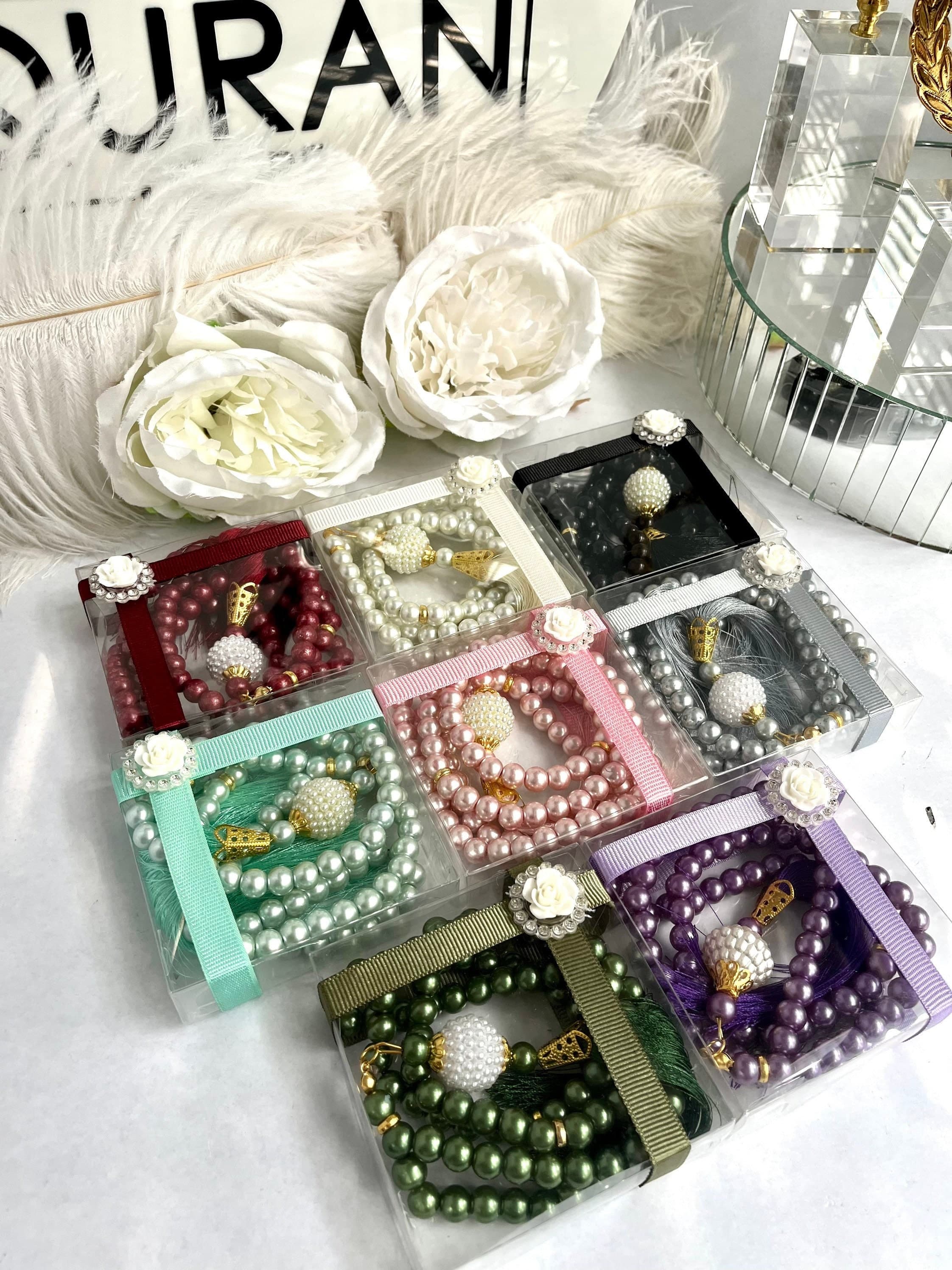 Green Tasbih Gifts, Handmade Pearl Misbaha Set, Ramadan Tasbih Favors, Ramadan Mubarak Gift, Eid-ul Fitr, Vav Tasbih, Masbaha, Aqiqah Favors - image 4