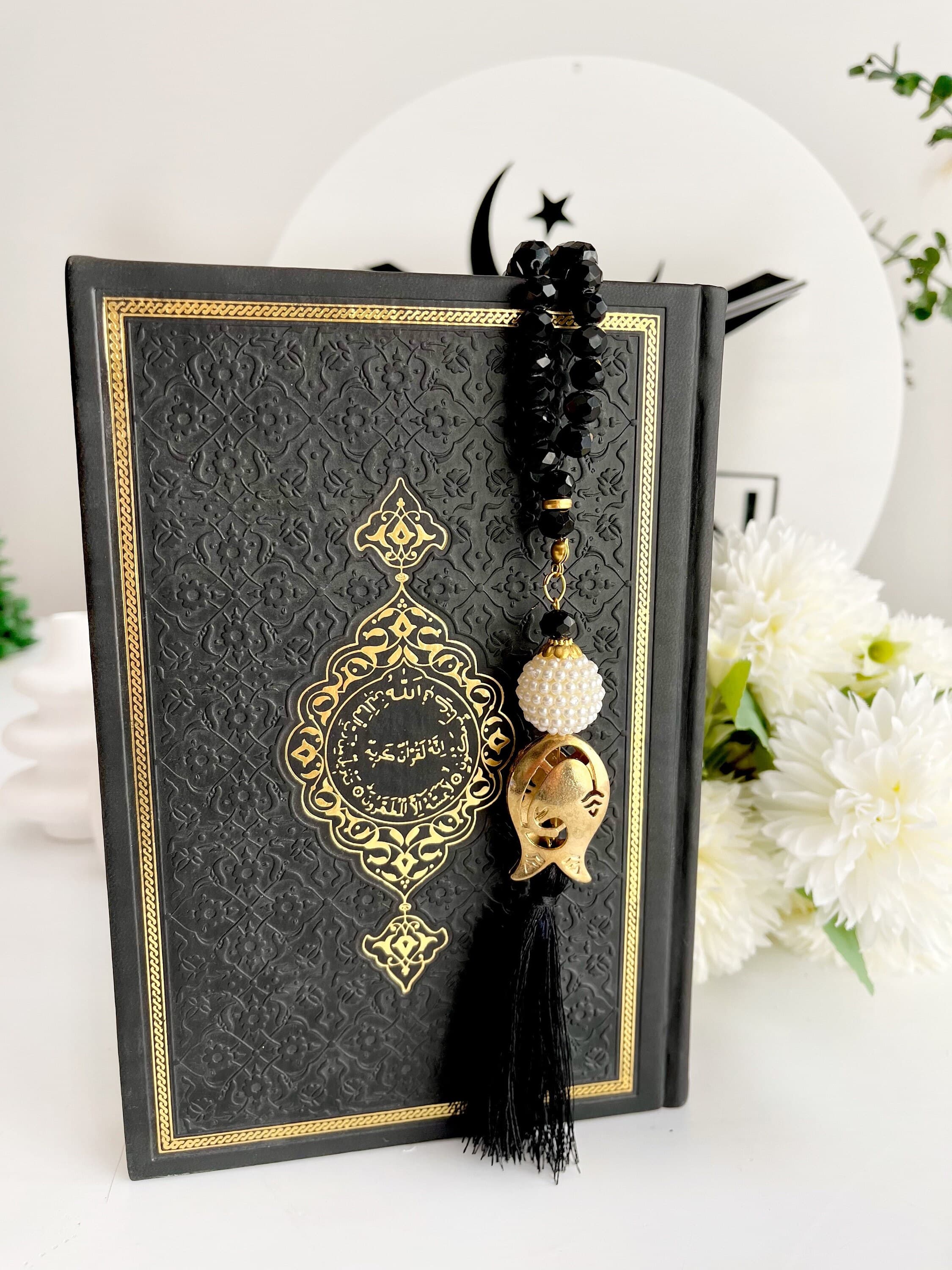 Medium Black Arabic Quran, Men Quran Gift, Special Quran Gift Set, Ramadan Gift, Eid Gift, Arabic Leather Quran, Prayer Rug, Crystal Tasbih