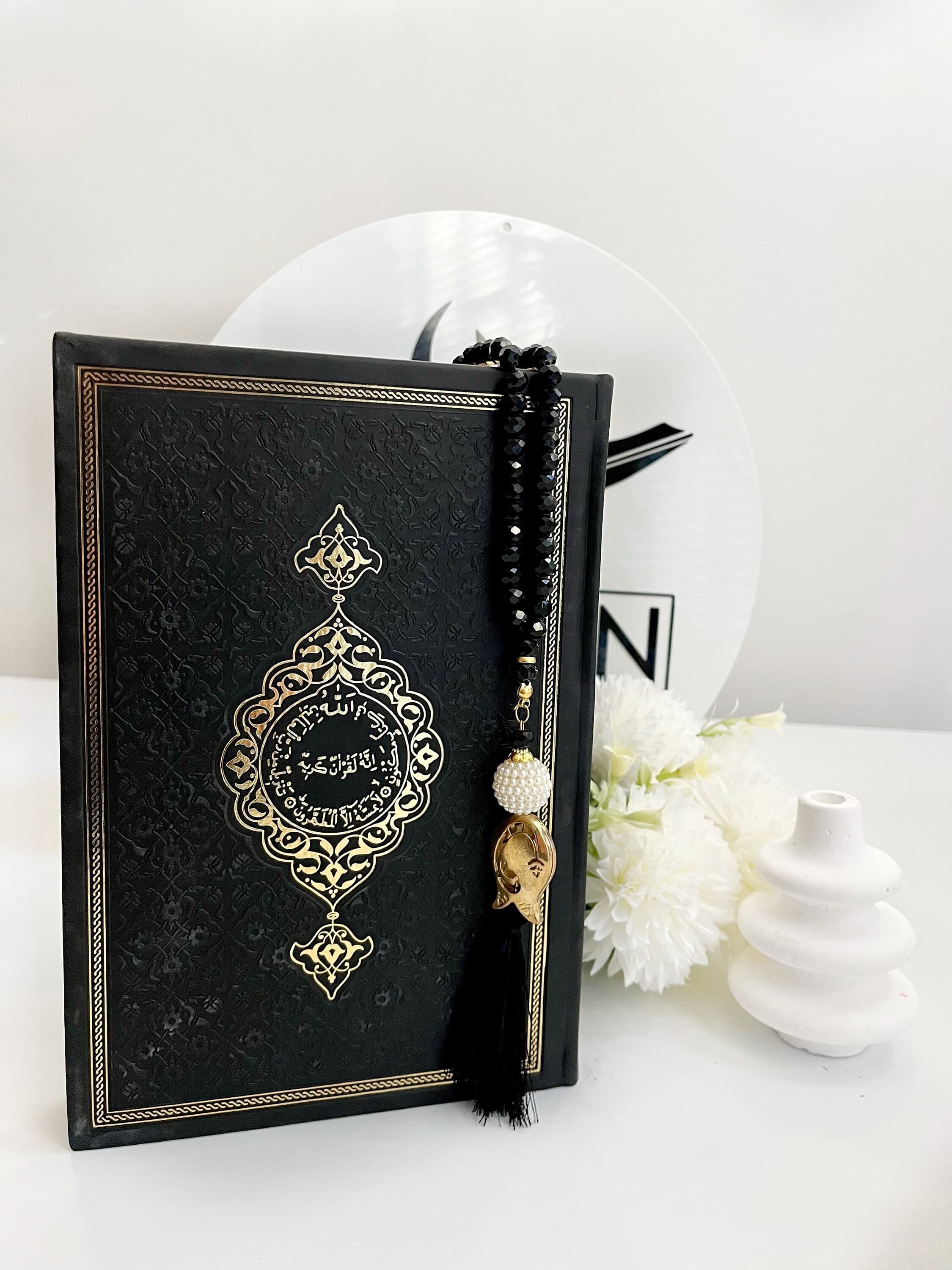 Large Black Arabic Quran, Ramadan Quran, Special Quran Set, Muslim Men Quran, Eid Gift, Arabic Leather Quran, Prayer Rug, Crystal Tasbih