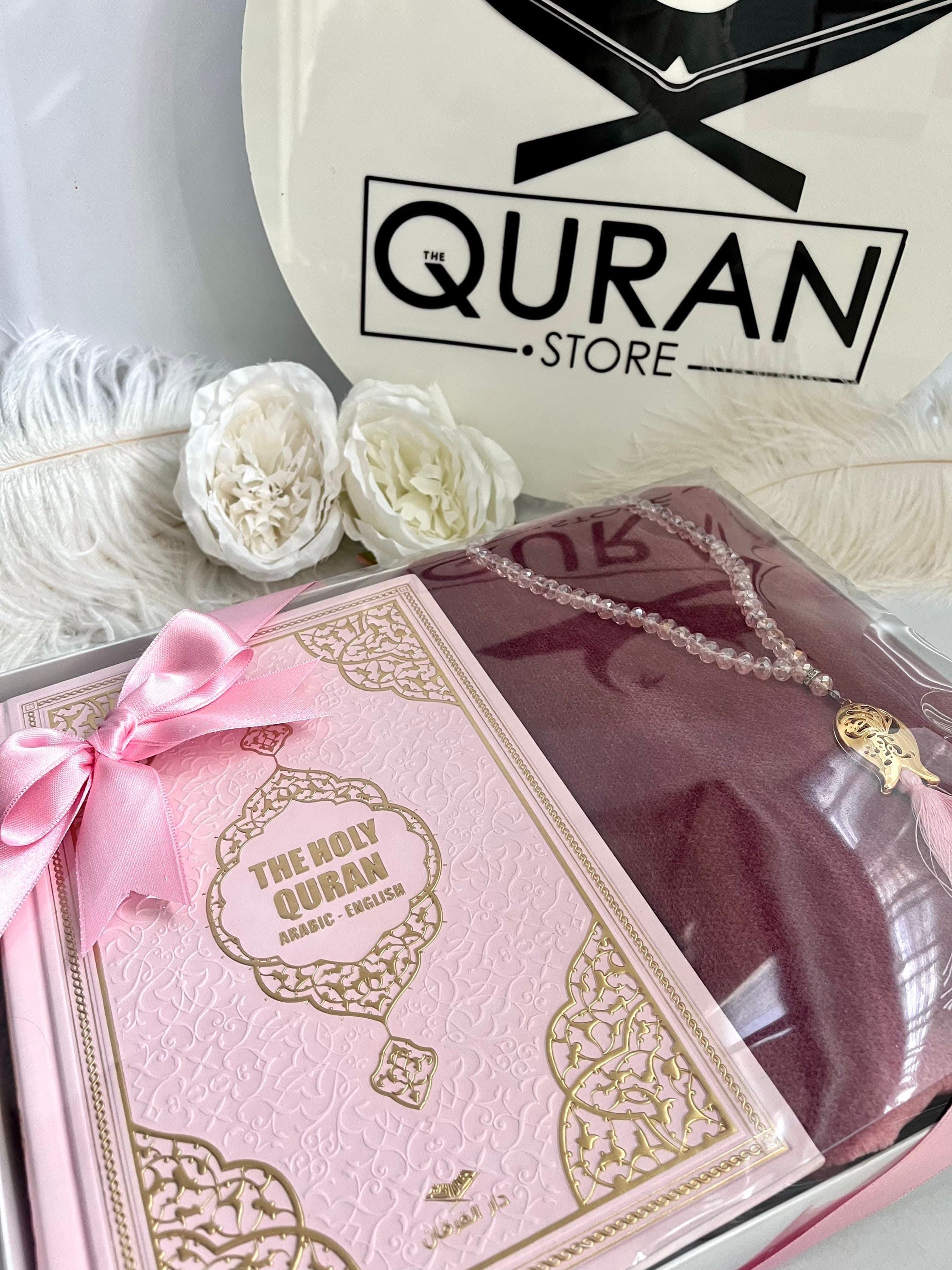 Pink English Quran, Ramadan Gift, Ramadan Gift, Eid Gift, English Leather Quran Set, Thick Prayer Rug, Crystal Tasbih, Translate Quran Gift - image 5
