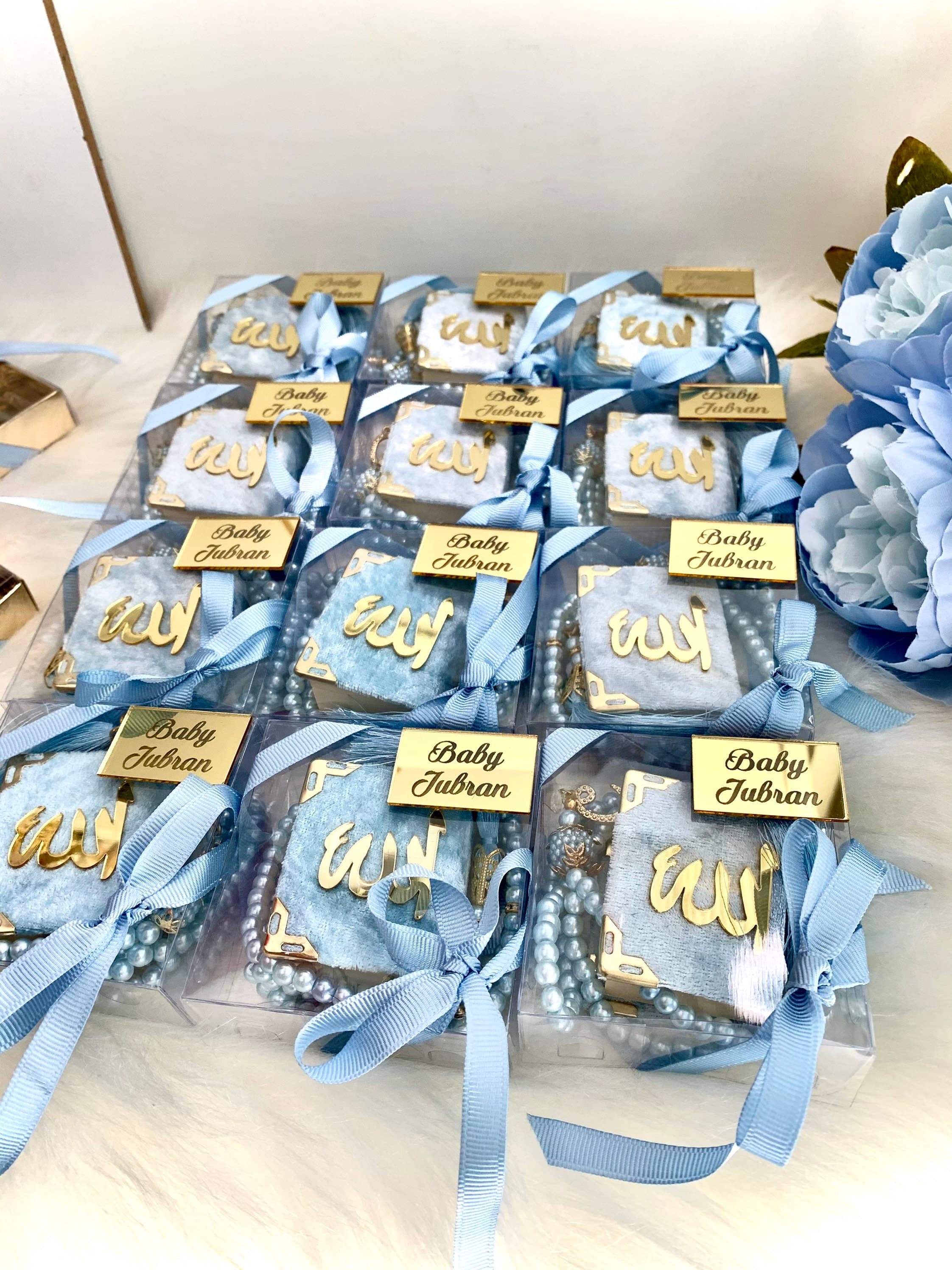 Blue Mini Quran Gift, Eid Gift, Muslim Baby Boy Favors, Personalized Islamic Baby Gift, Ramadan Gift, Quran and Tasbih, Ameen Gift