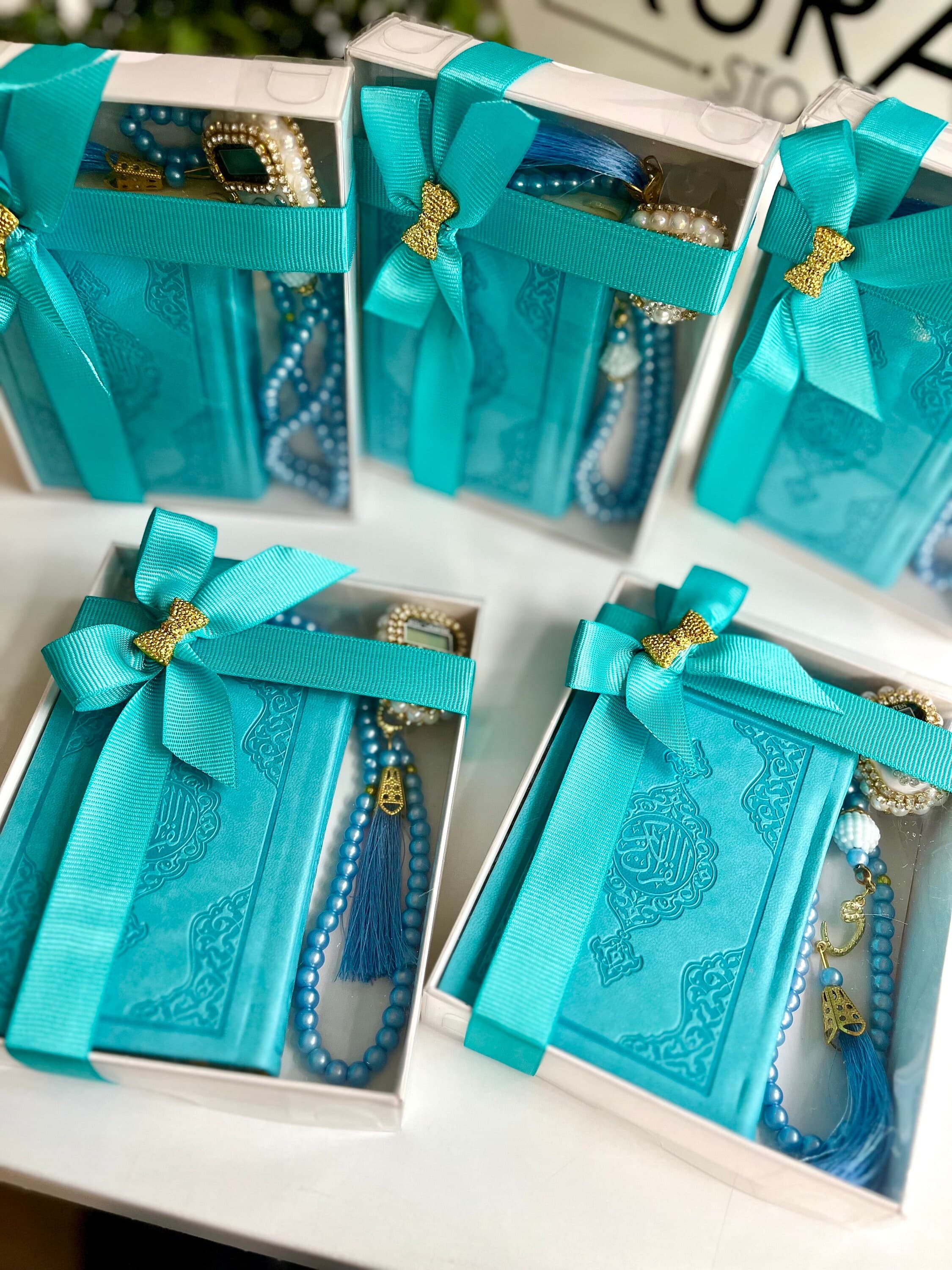 Turquoise Hajj Gift Set Quran Tasbih, Ramadan Gift, Digital Tasbih, Islamic Favors, Muslim Set, Finger Counter, Ramadan Kareem, Eid Gift - image 3