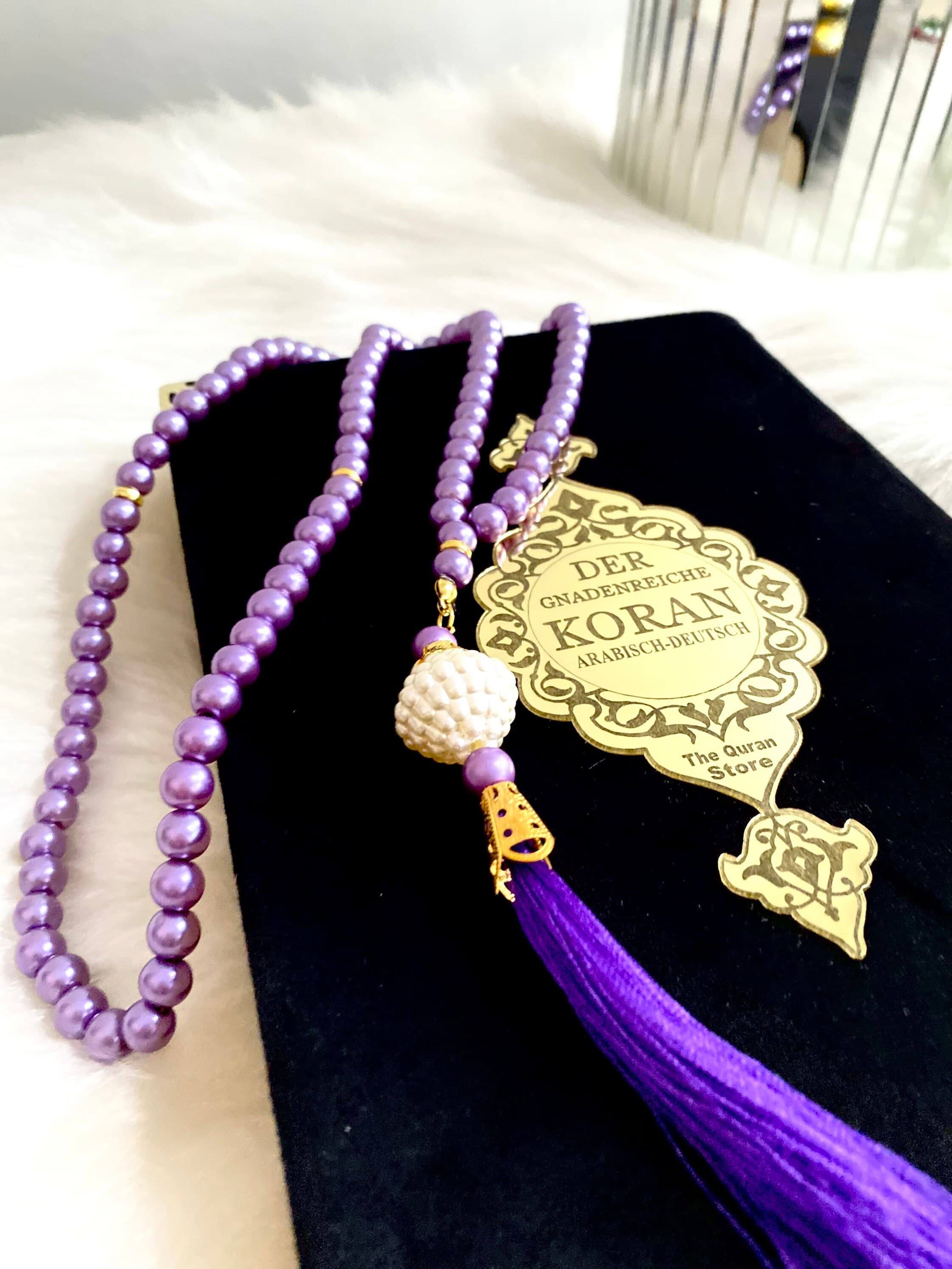 Silver German Quran, Ramadan Gift, Ramadan Kareem, Deutch Velvet Quran Set and Prayer Beads, German Translation, Misbaha Gift, Quran Gift - image 2