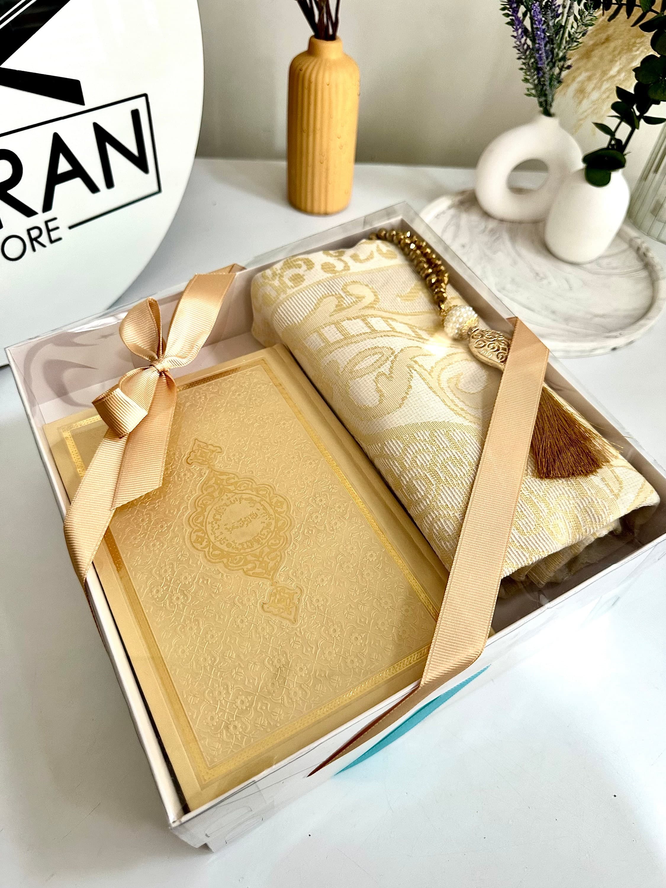 Medium Blue Arabic Quran, Quran Gift Set, Muslim Friend Gift, Ramadan Gift, Islamic Eid Gift, Arabic Leather Quran, Prayer Rug, Crystal Tasb - image 3