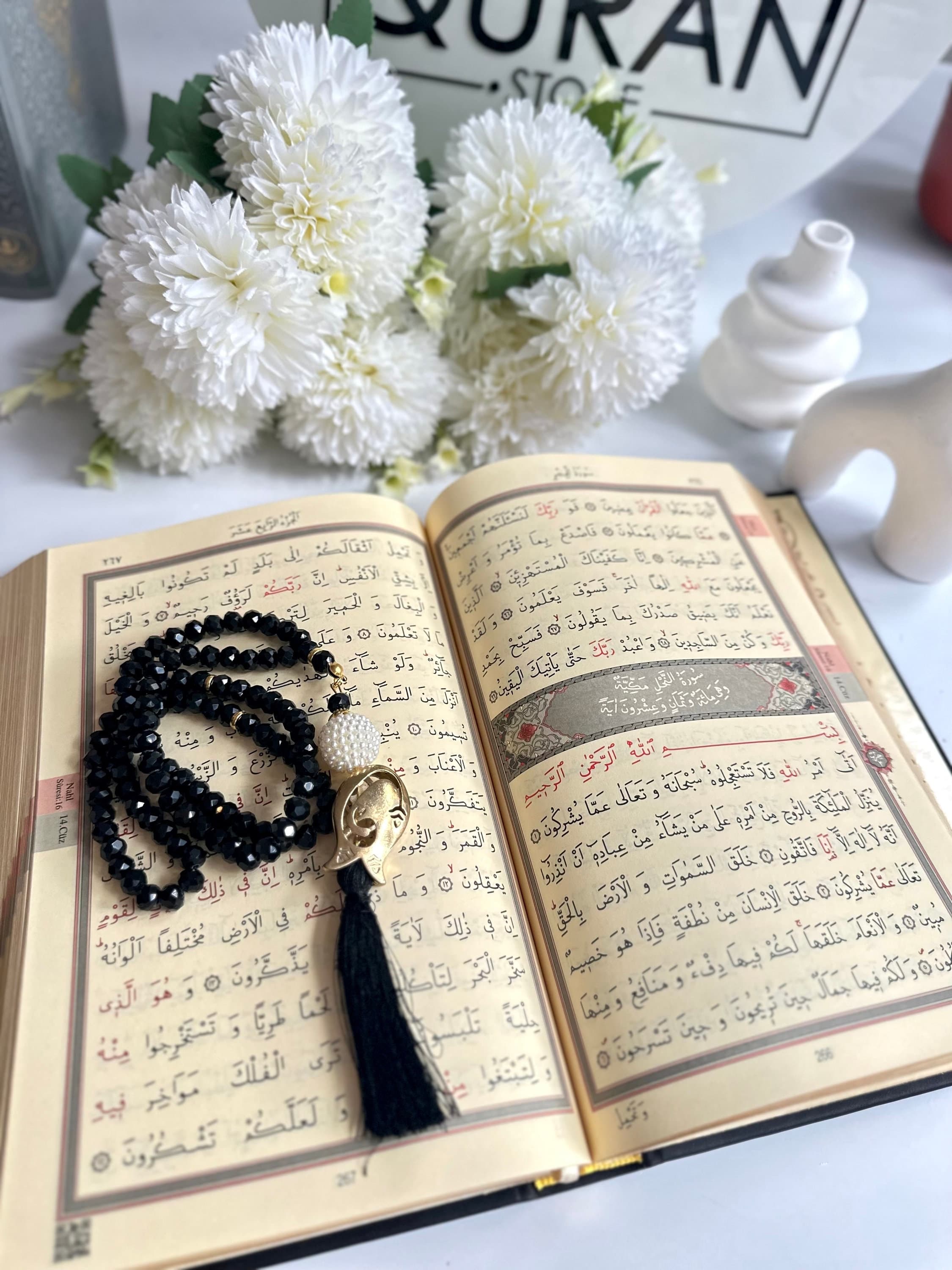 Large Soft Pink Arabic Quran, Special Quran Set, Muslim Woman Quran Gift, Eid Gift, Arabic Thermo Leather Quran, Prayer Rug, Crystal Tasbih - image 2