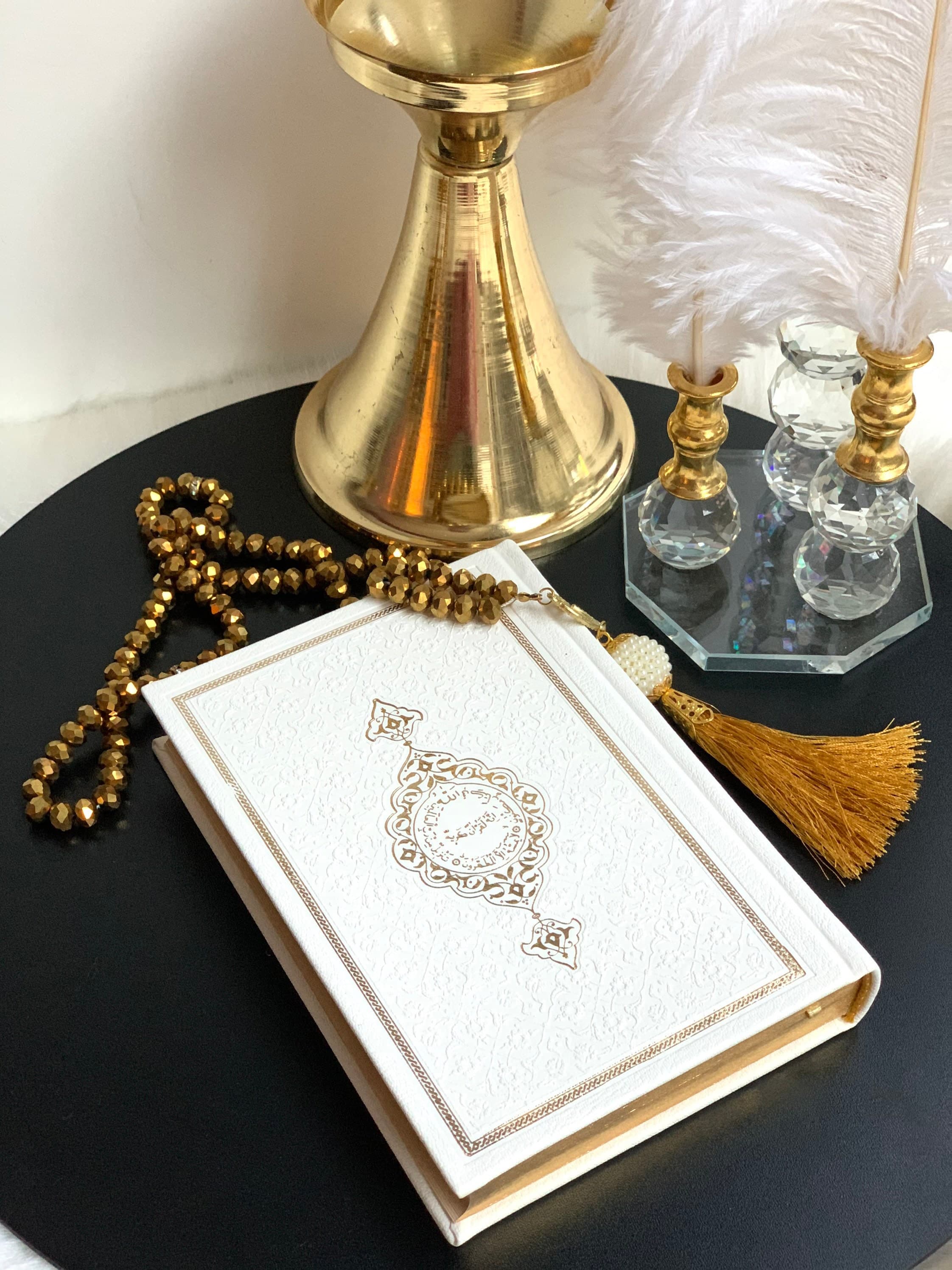 Big Gold Arabic Quran, Ramadan Gift, Islamic Gift, Arabic Thermo Leather Quran Set, Prayer Rug, Crystal Tasbih, Eid-ul Fitr Gift,Muslim Gift - image 3