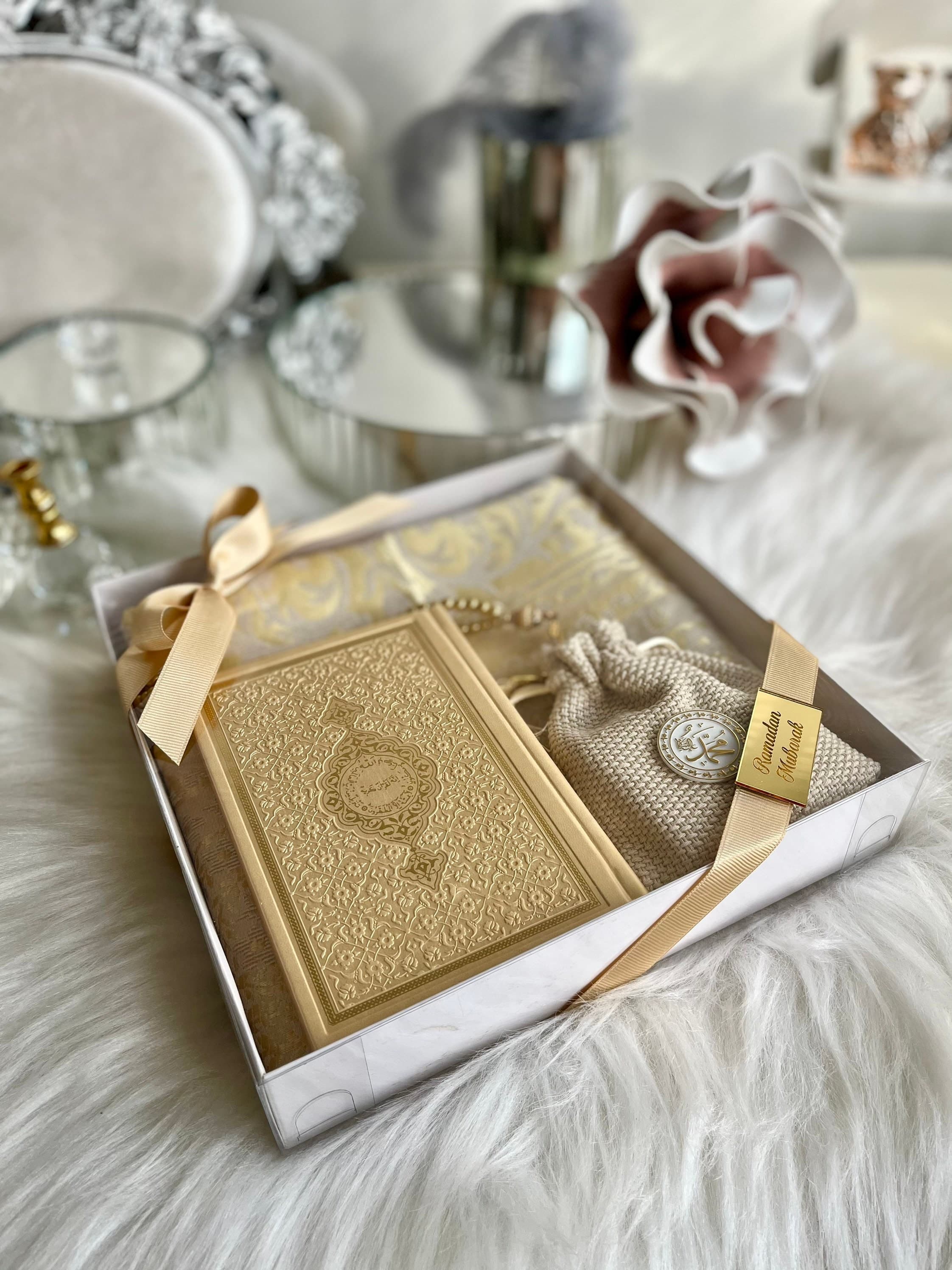 Gold Prayer Rug Gold Tasbih Gold Quran, Ramadan Gift Set, Ramadan Kareem, Islamic Eid Gift Set, Prayer Mat Tasbih Set, Sajjada Tasbih Set - image 4