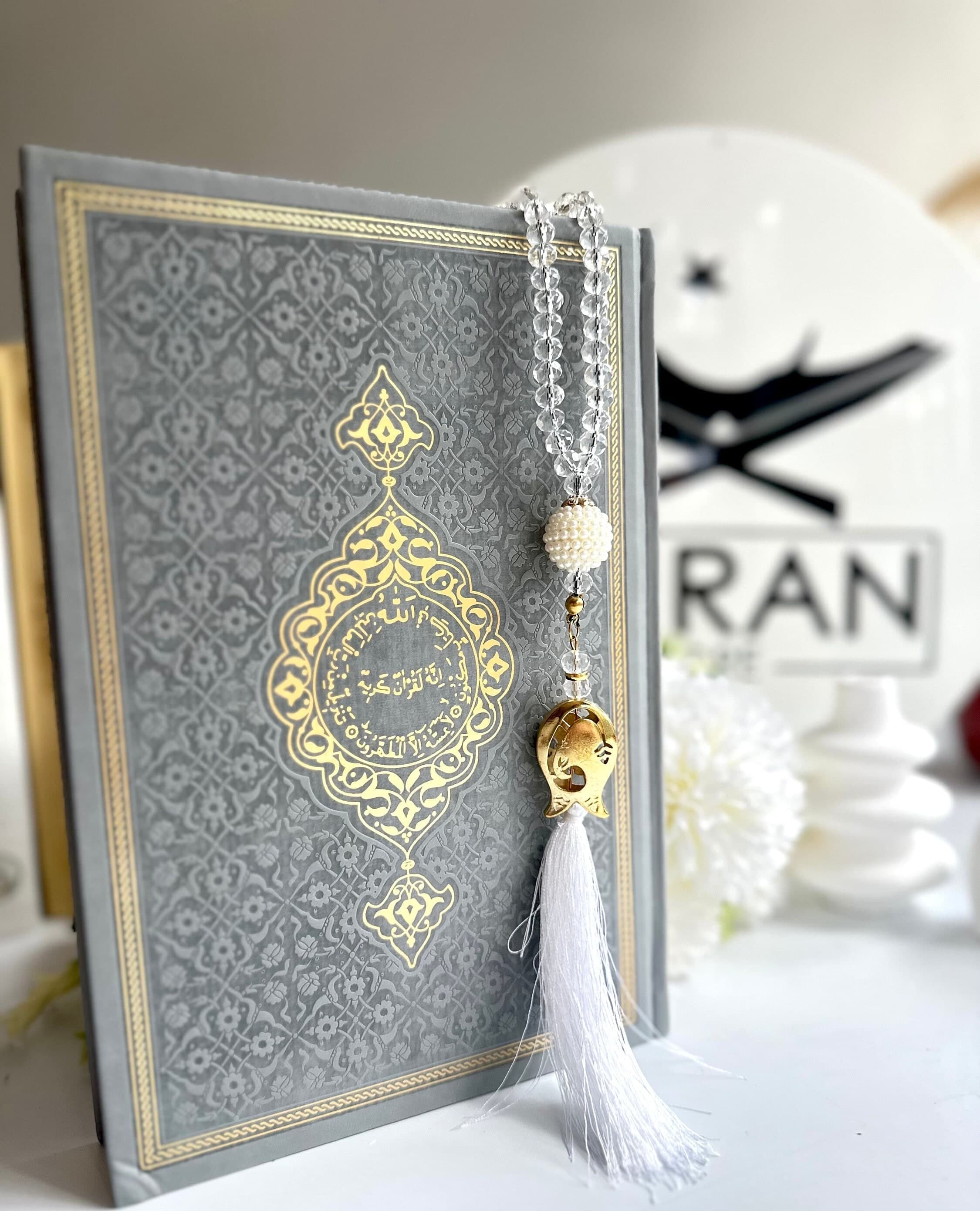 Large Silver Arabic Quran, Special Gray Quran Gift for Muslim Friend, Ramadan Gift, Islam Eid Gift, Arabic Leather Quran, Prayer Rug, Tasbih - image 5