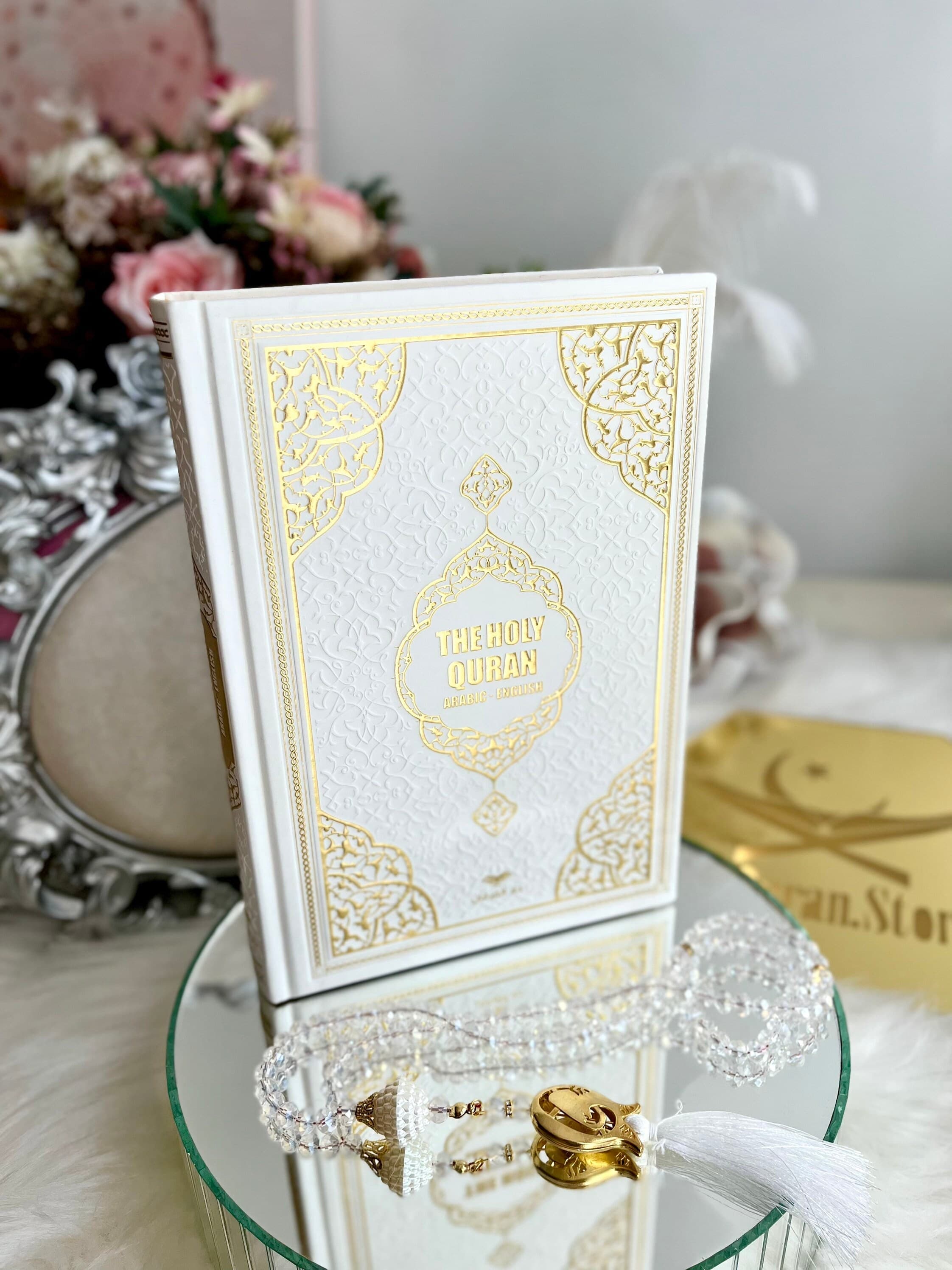 White English Quran, Ramadan Kareem Gift, Eid Mubarak Gift, Islamic Gift, English Leather Pink Quran, Prayer Rug, Tasbih, Translate Quran - image 4