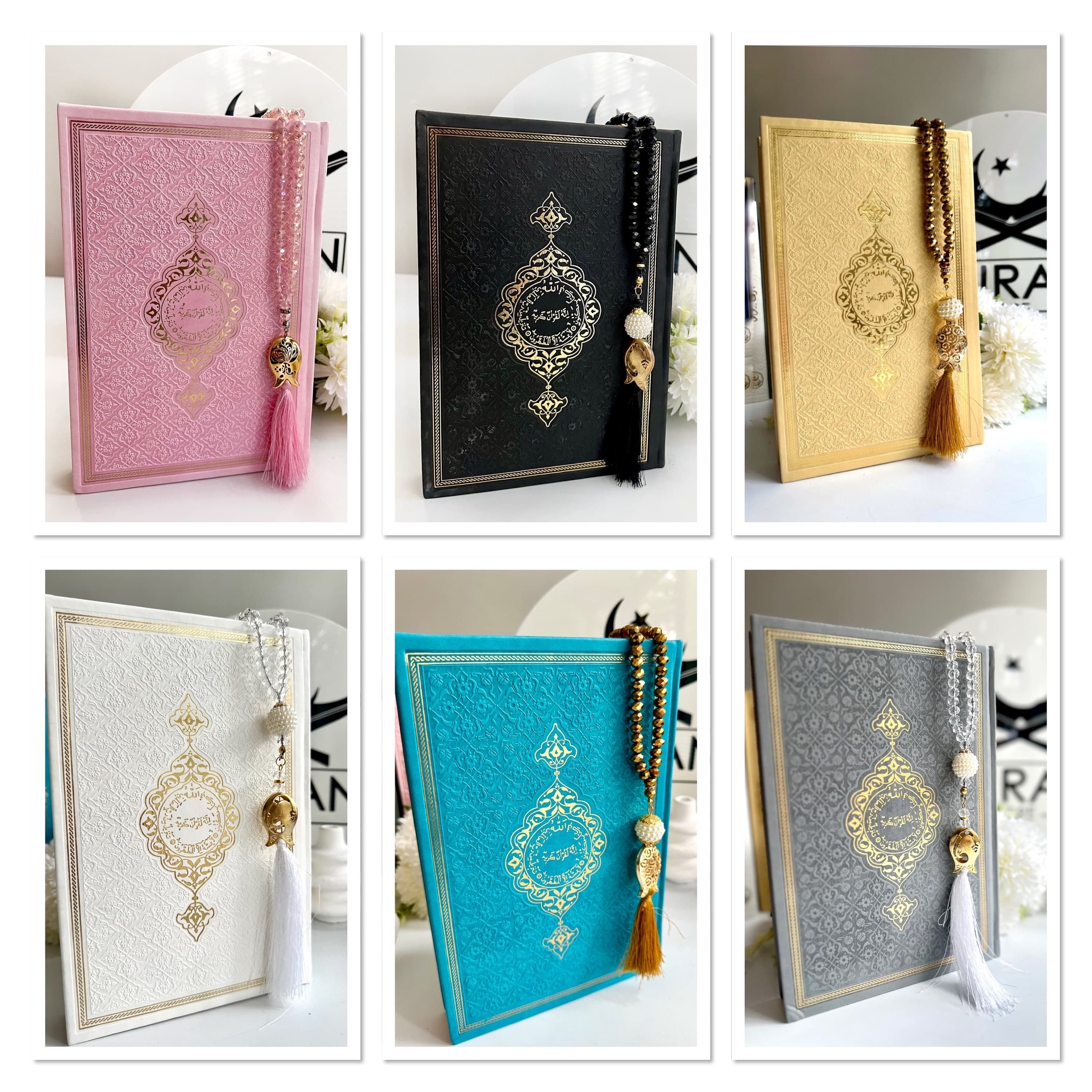 Large Gray Arabic Quran Gift Set, Prayer Rug, Tasbih, Ramadan Gift
