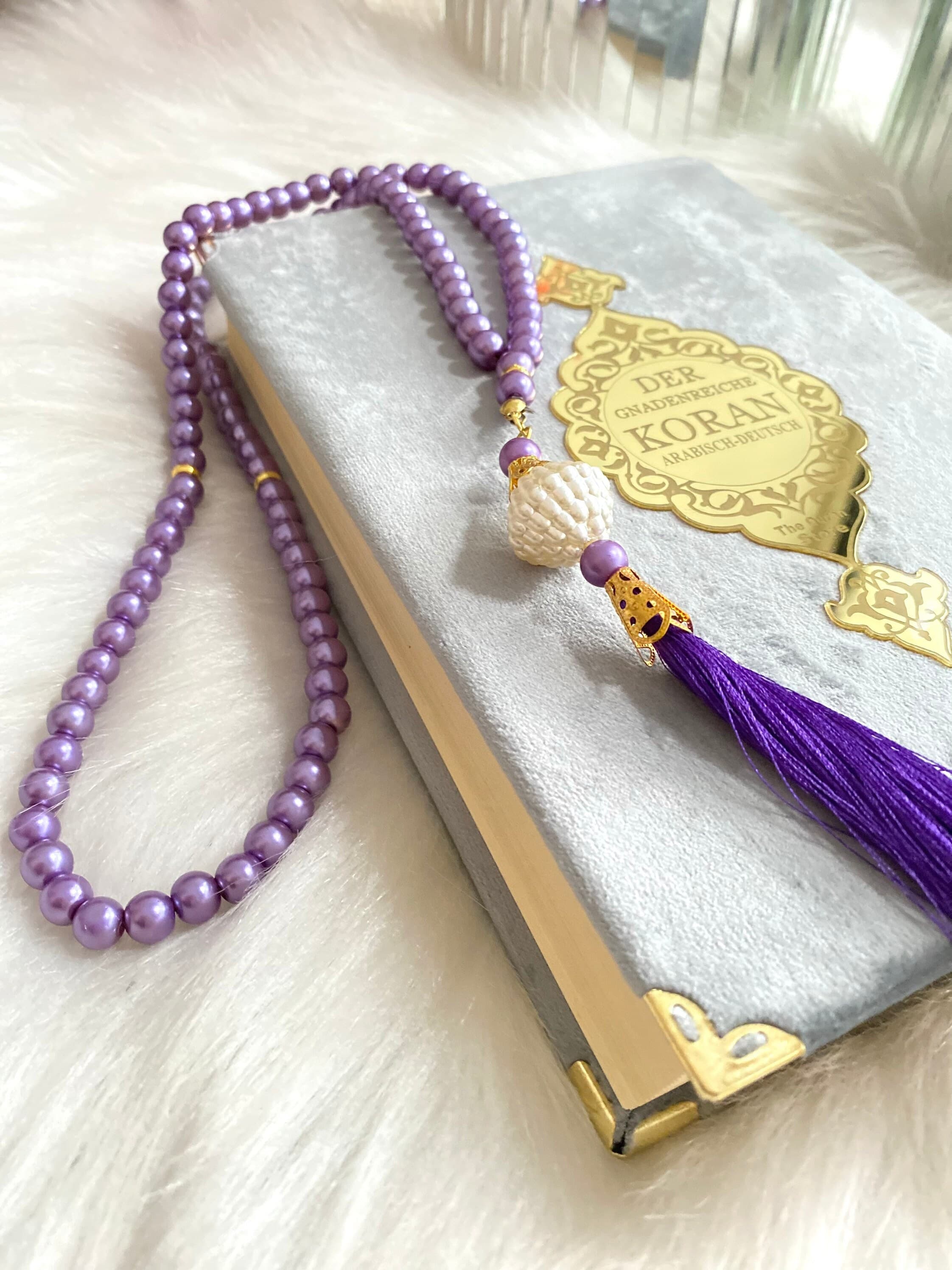 Gold German Quran, Ramadan Eid Gift, Deutch Velvet Mirror Gold Quran Set and Pearl Tasbih, German Translation Quran, DhikrBeads, Quran Gift - image 4