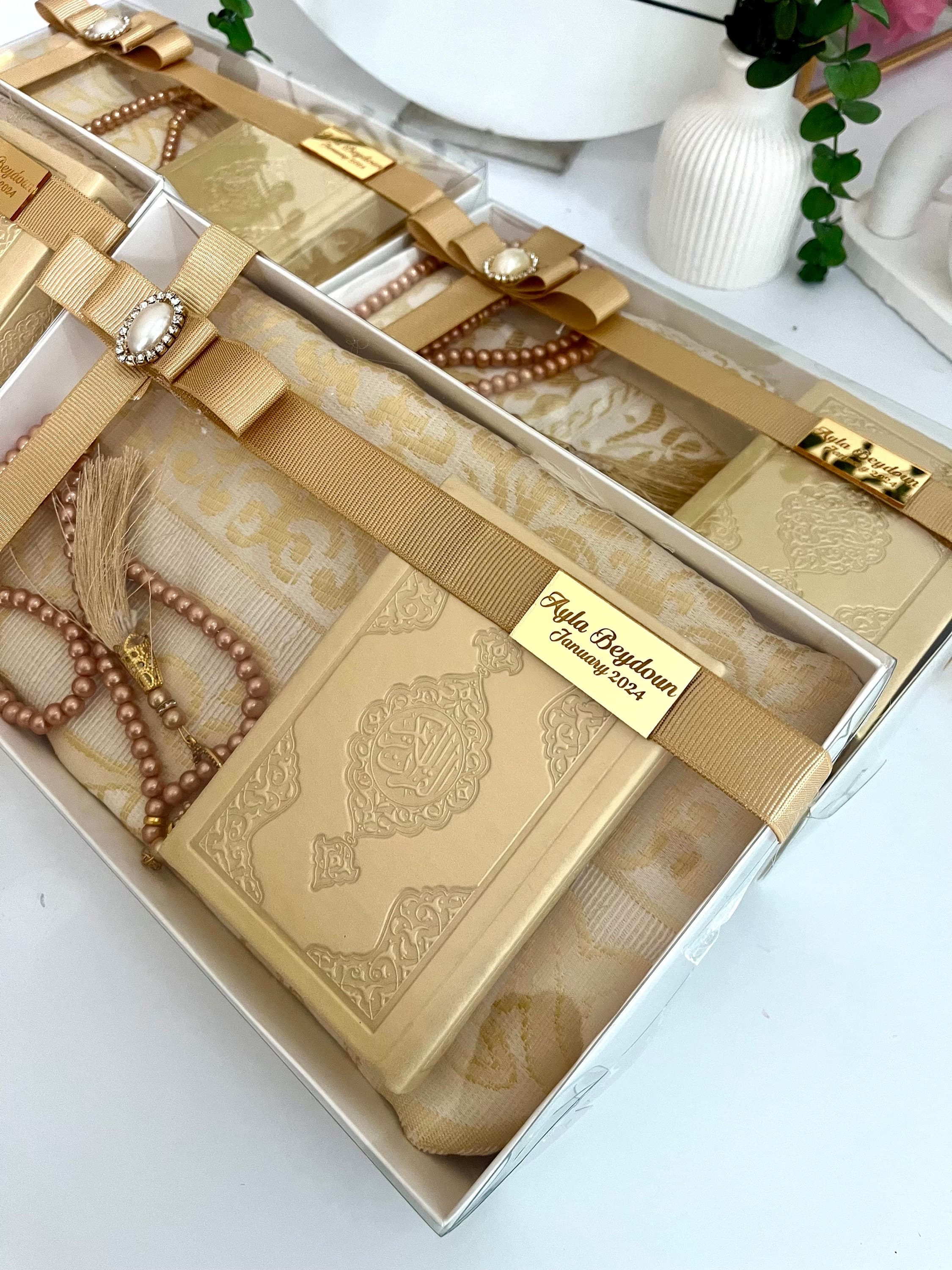 Gold Prayer Rug Tasbih Quran, Ramadan Kareem, Eid Gift Set, Ramadan Mubarak, Islamic Gift, Prayer Mat Tasbih Set, Sajjada Tasbih, Eid Gift - image 4