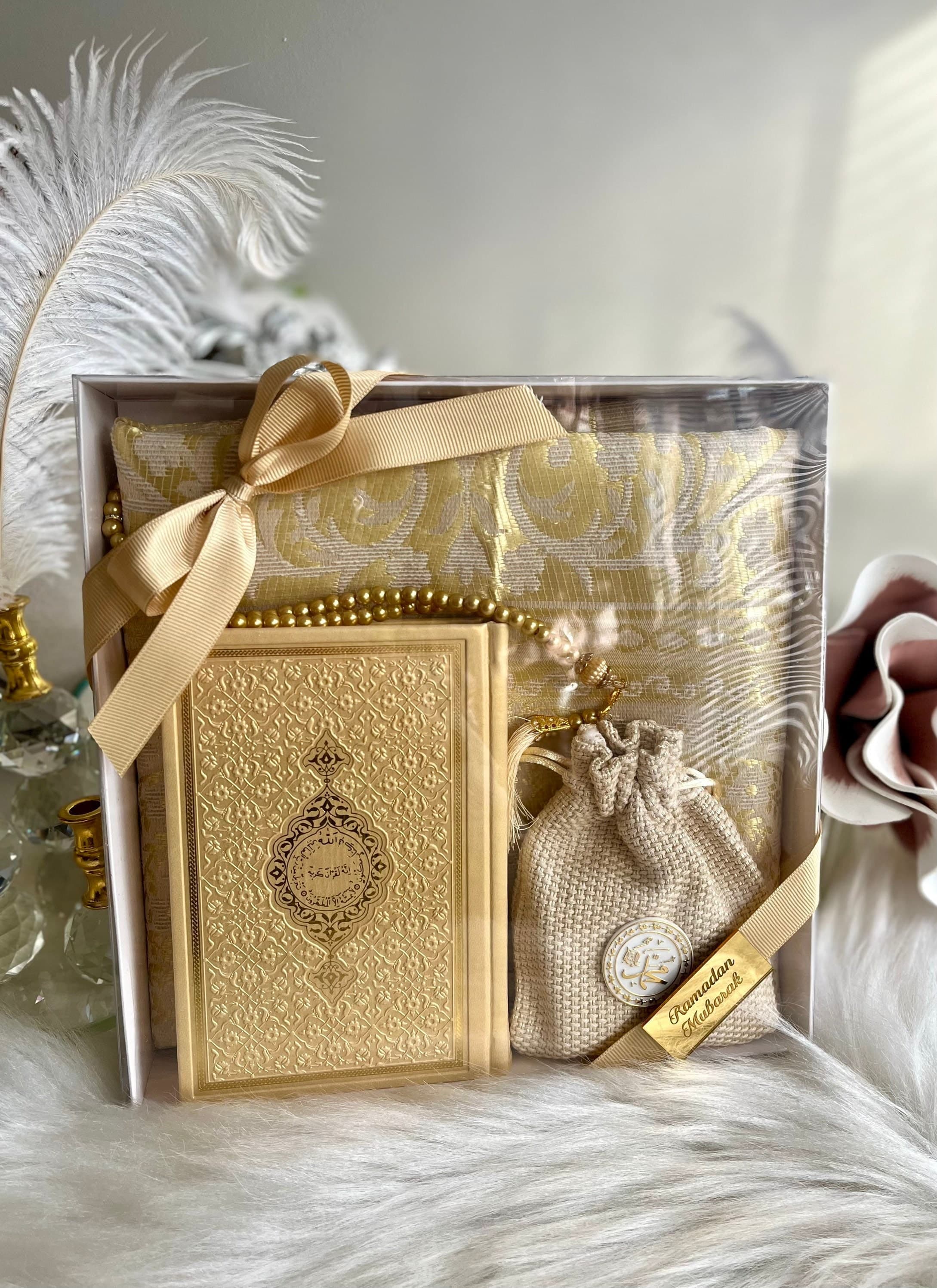 Gold Prayer Rug Gold Tasbih Gold Quran, Ramadan Gift Set, Ramadan Kareem, Islamic Eid Gift Set, Prayer Mat Tasbih Set, Sajjada Tasbih Set - image 3