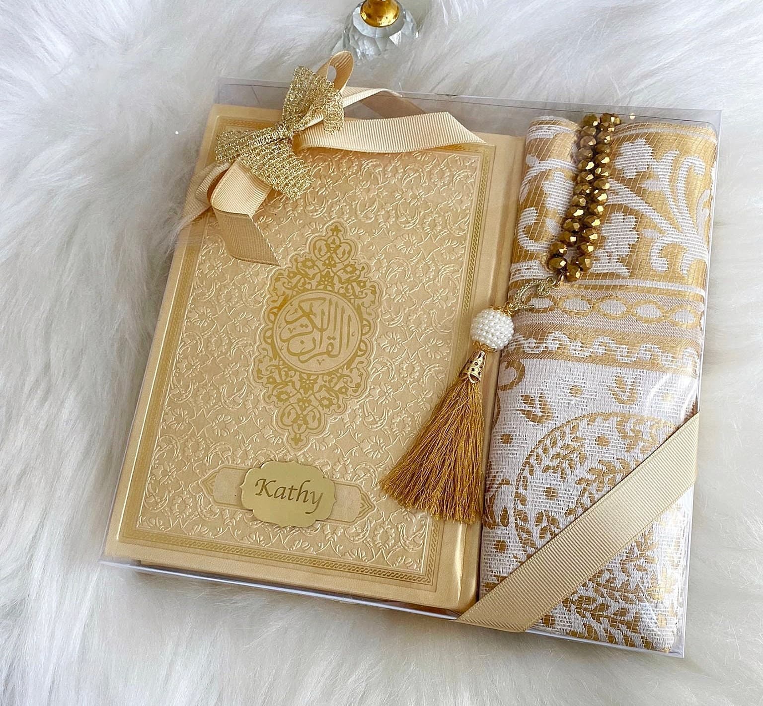Pink English Quran, Eid-al-Adha Gifts, Islamic Gift, English Thermo Leather Pink Quran Set, Prayer Rug, Crystal Tasbih, Ramadan Kareem, Eid - image 5