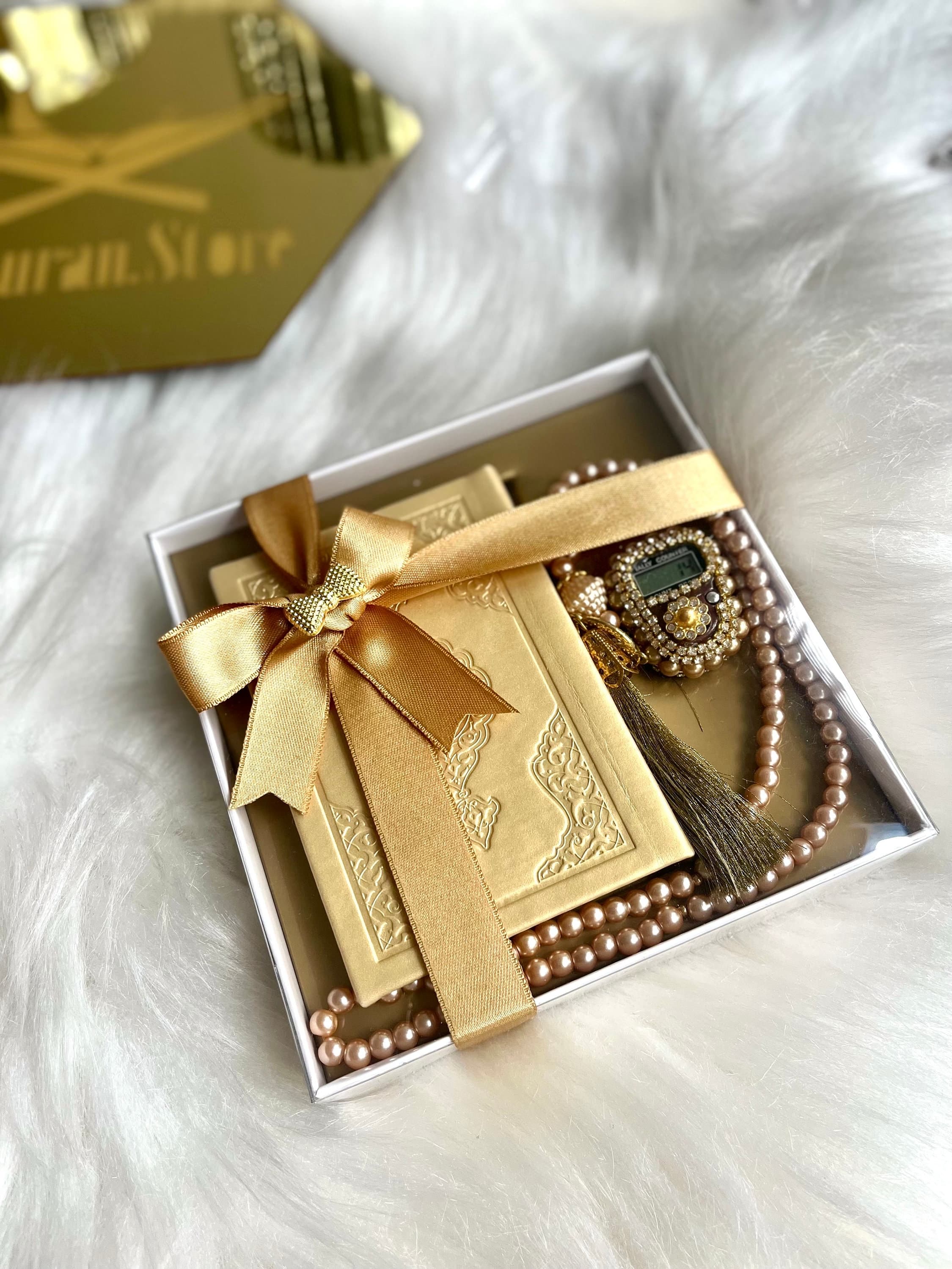 Gold Islamic Gift Set Quran Tasbih, Ramadan Gift, Digital Tasbih, Islamic Favors, Muslim Gift Set, Finger Counter, Ramadan Kareem, Eid Gift
