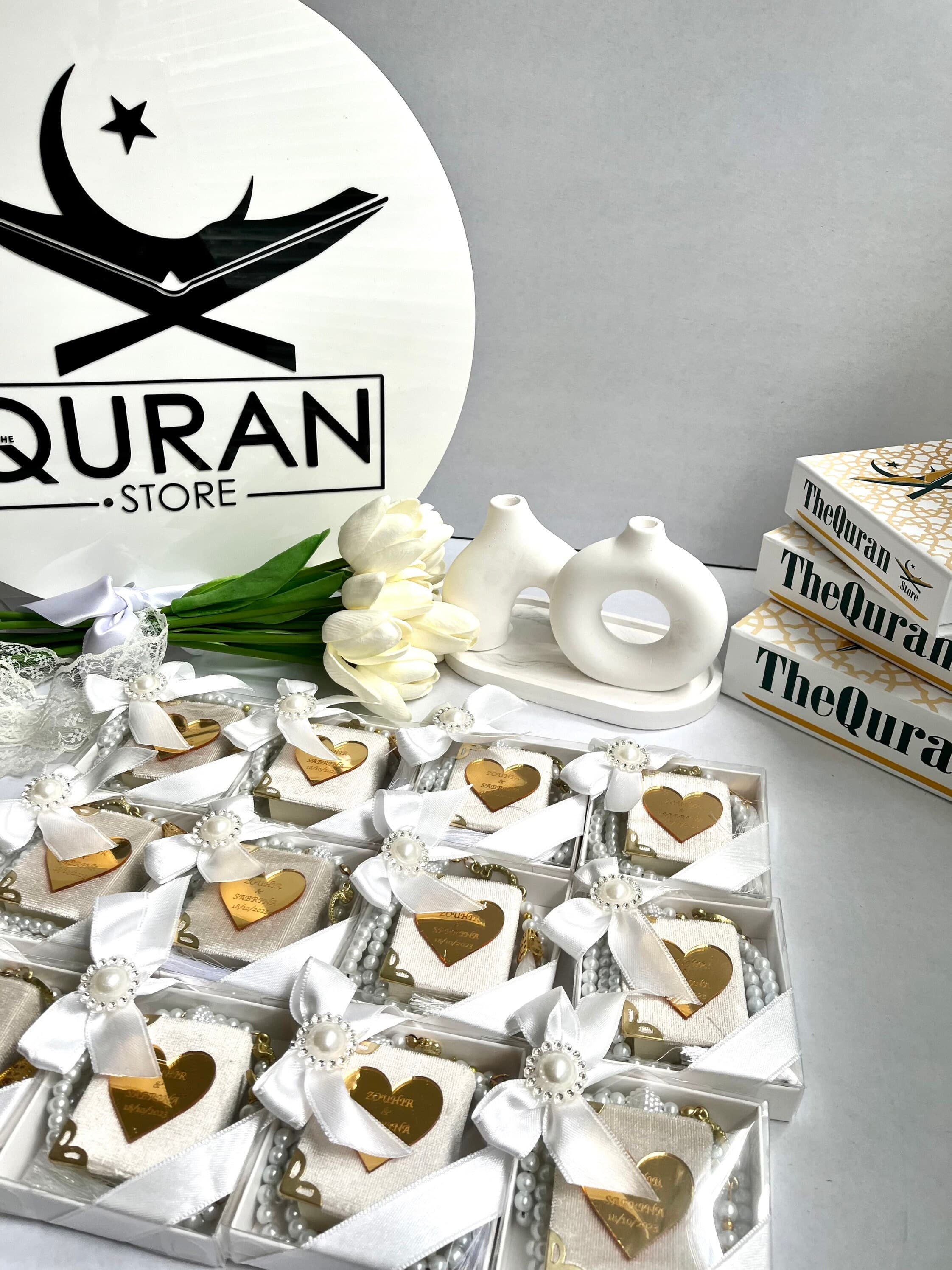 White Mini Quran Gift Set, Muslim Wedding Gift Set, Umrah Favors, Islamic Gift, Arabic Quran and Tasbih, Aqiqah Gift, Hajj Mubarak Gift - image 3